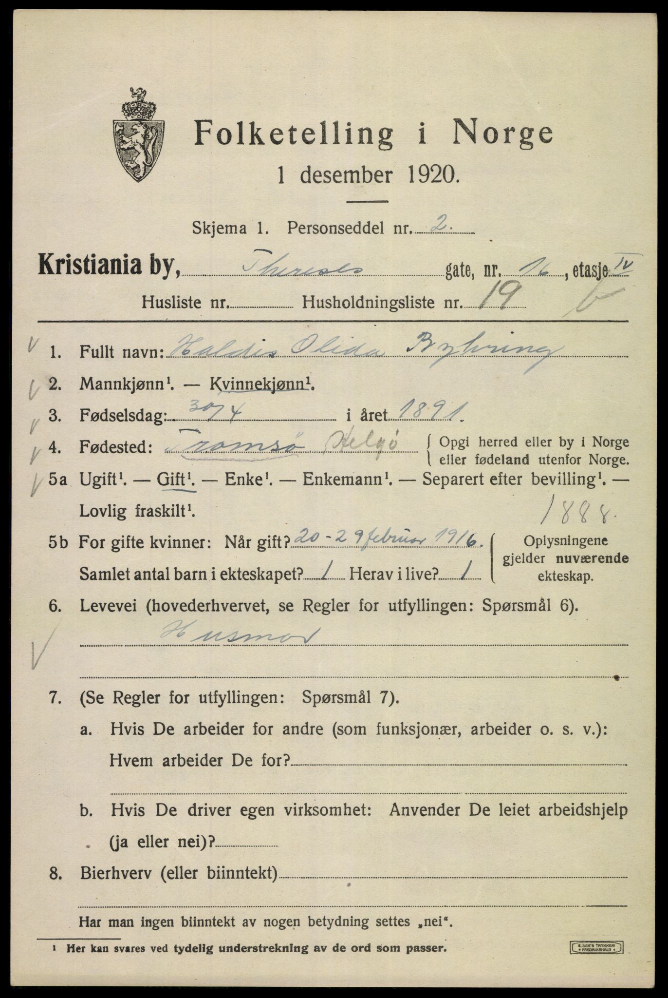 SAO, 1920 census for Kristiania, 1920, p. 567429