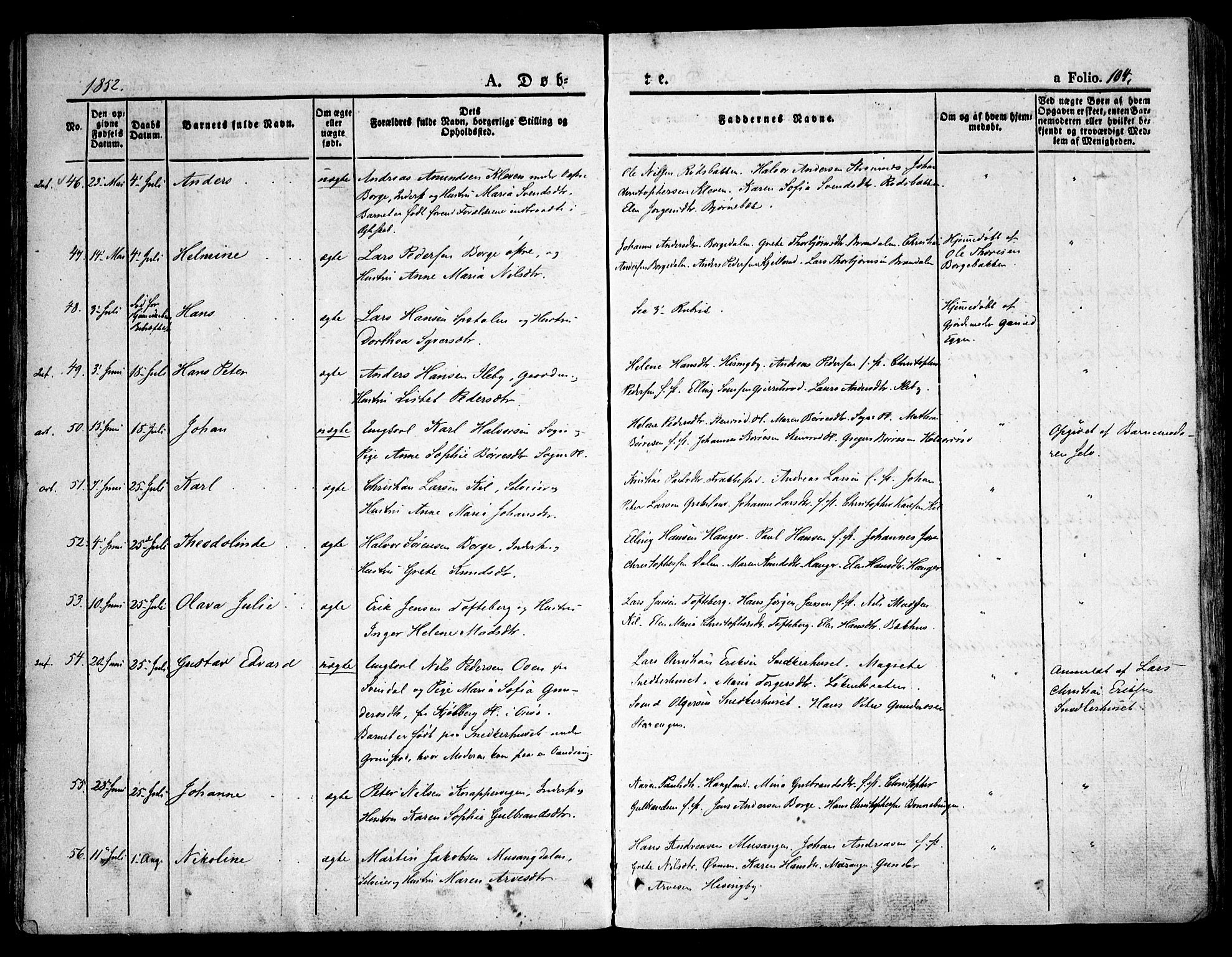 Råde prestekontor kirkebøker, AV/SAO-A-2009/F/Fa/L0005: Parish register (official) no. 5, 1830-1853, p. 104