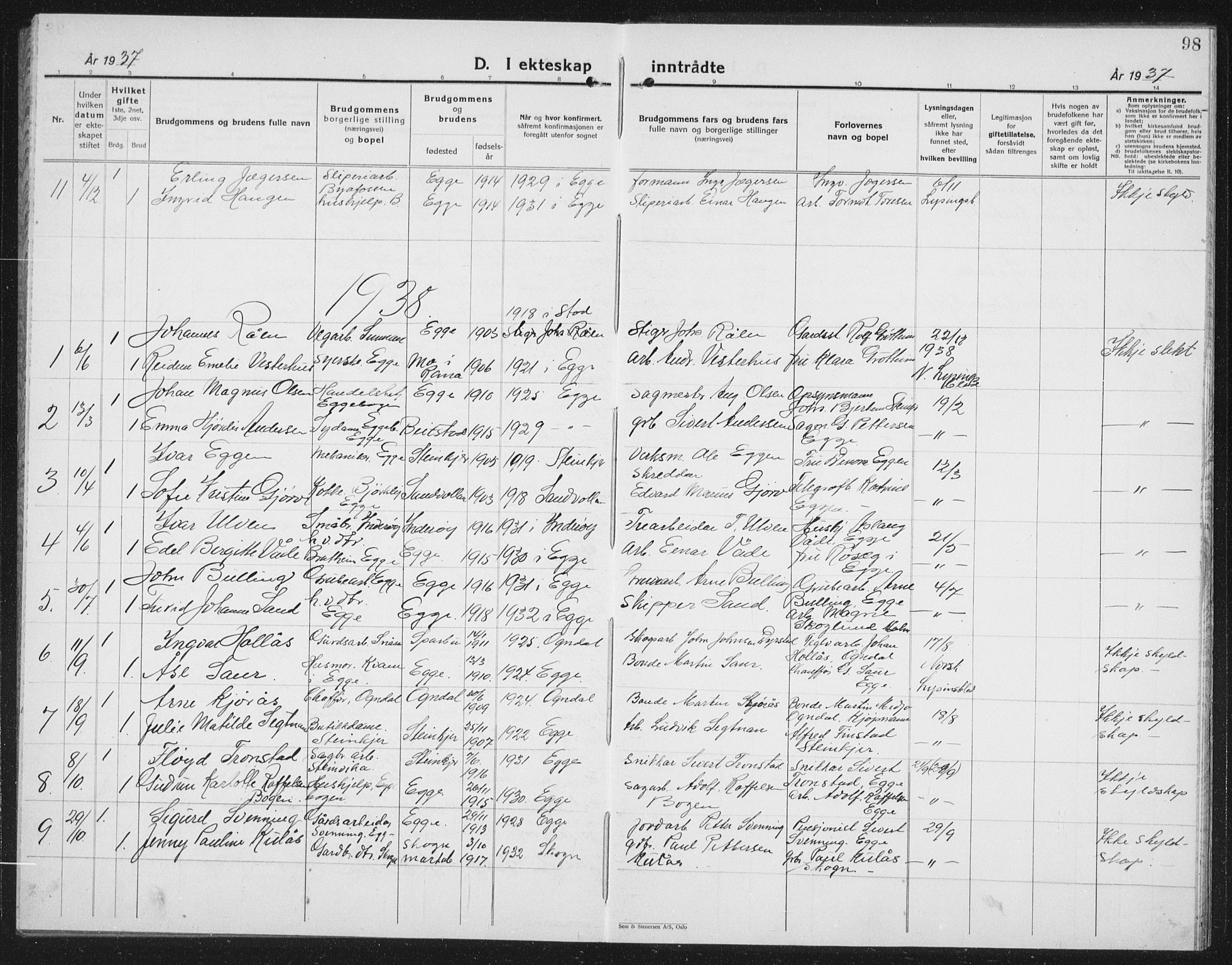Ministerialprotokoller, klokkerbøker og fødselsregistre - Nord-Trøndelag, SAT/A-1458/740/L0383: Parish register (copy) no. 740C04, 1927-1939, p. 98