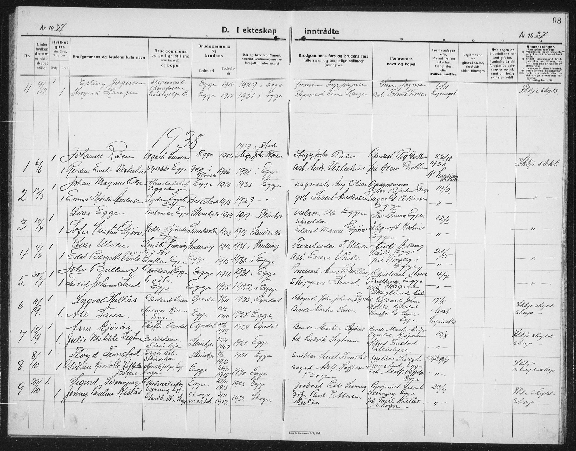 Ministerialprotokoller, klokkerbøker og fødselsregistre - Nord-Trøndelag, AV/SAT-A-1458/740/L0383: Parish register (copy) no. 740C04, 1927-1939, p. 98