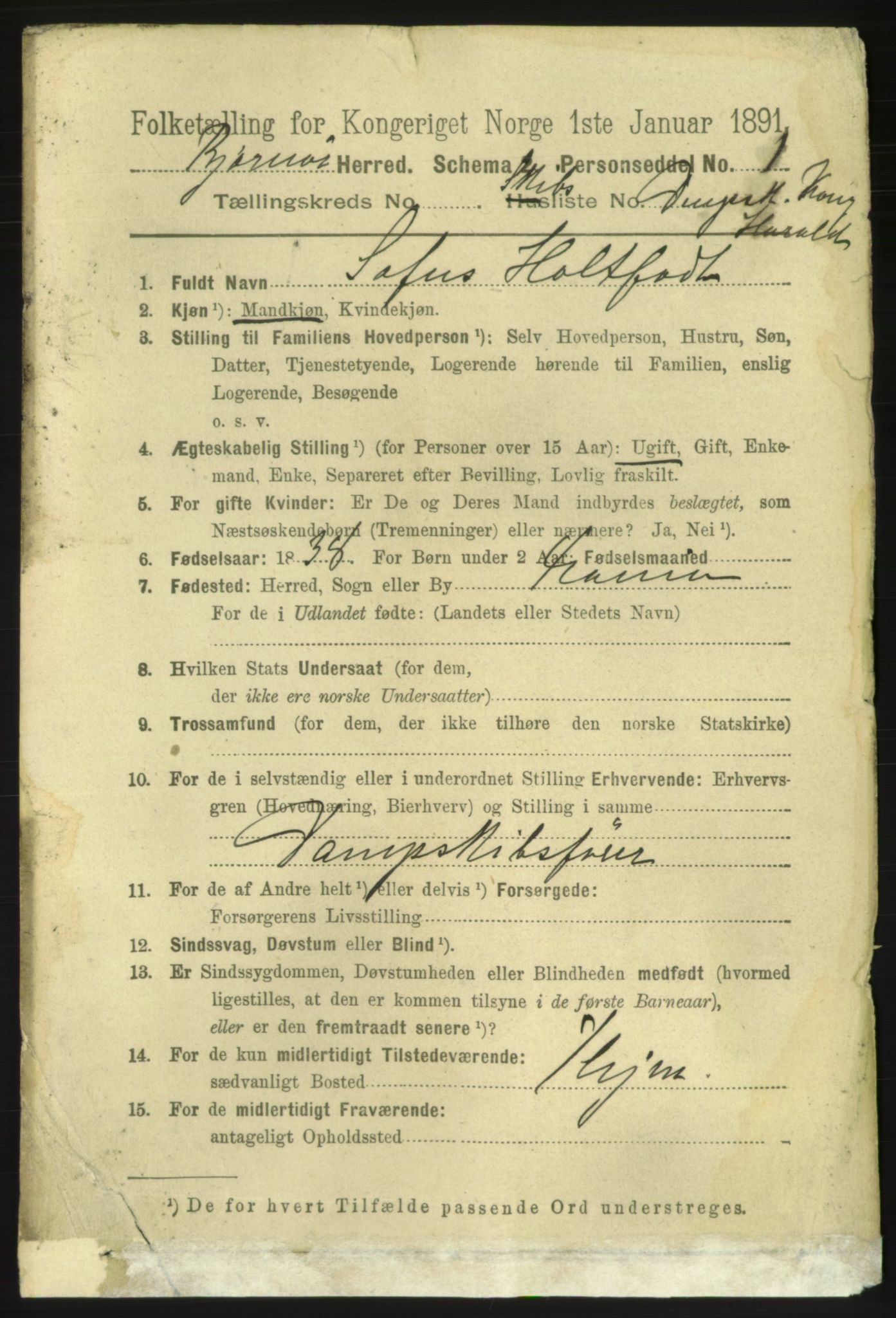 RA, 1891 census for 1632 Bjørnør, 1891, p. 5870