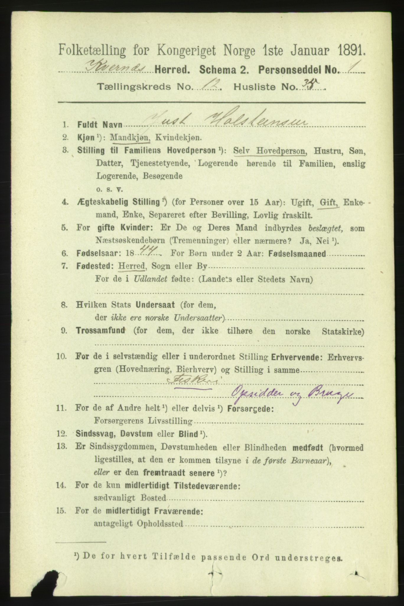 RA, 1891 census for 1553 Kvernes, 1891, p. 5380