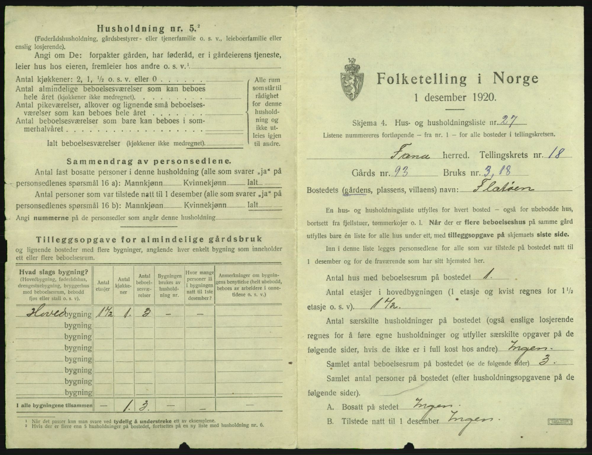 SAB, 1920 census for Fana, 1920, p. 2749