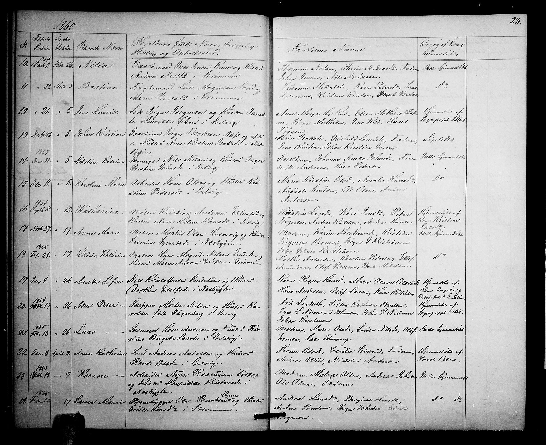 Strømm kirkebøker, SAKO/A-322/G/Ga/L0001: Parish register (copy) no. I 1, 1861-1885, p. 23