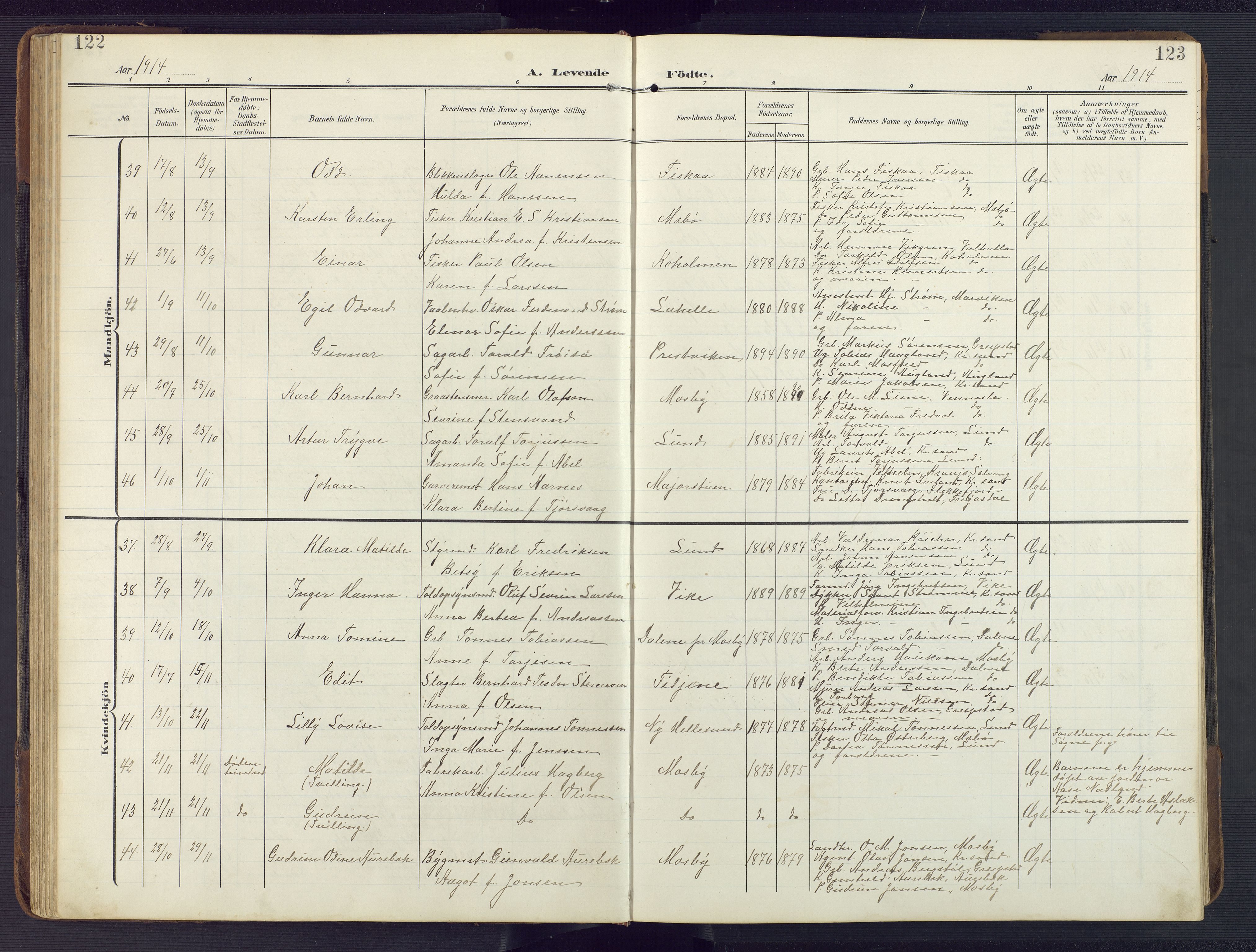 Oddernes sokneprestkontor, SAK/1111-0033/F/Fb/Fba/L0010: Parish register (copy) no. B 10, 1907-1941, p. 122-123
