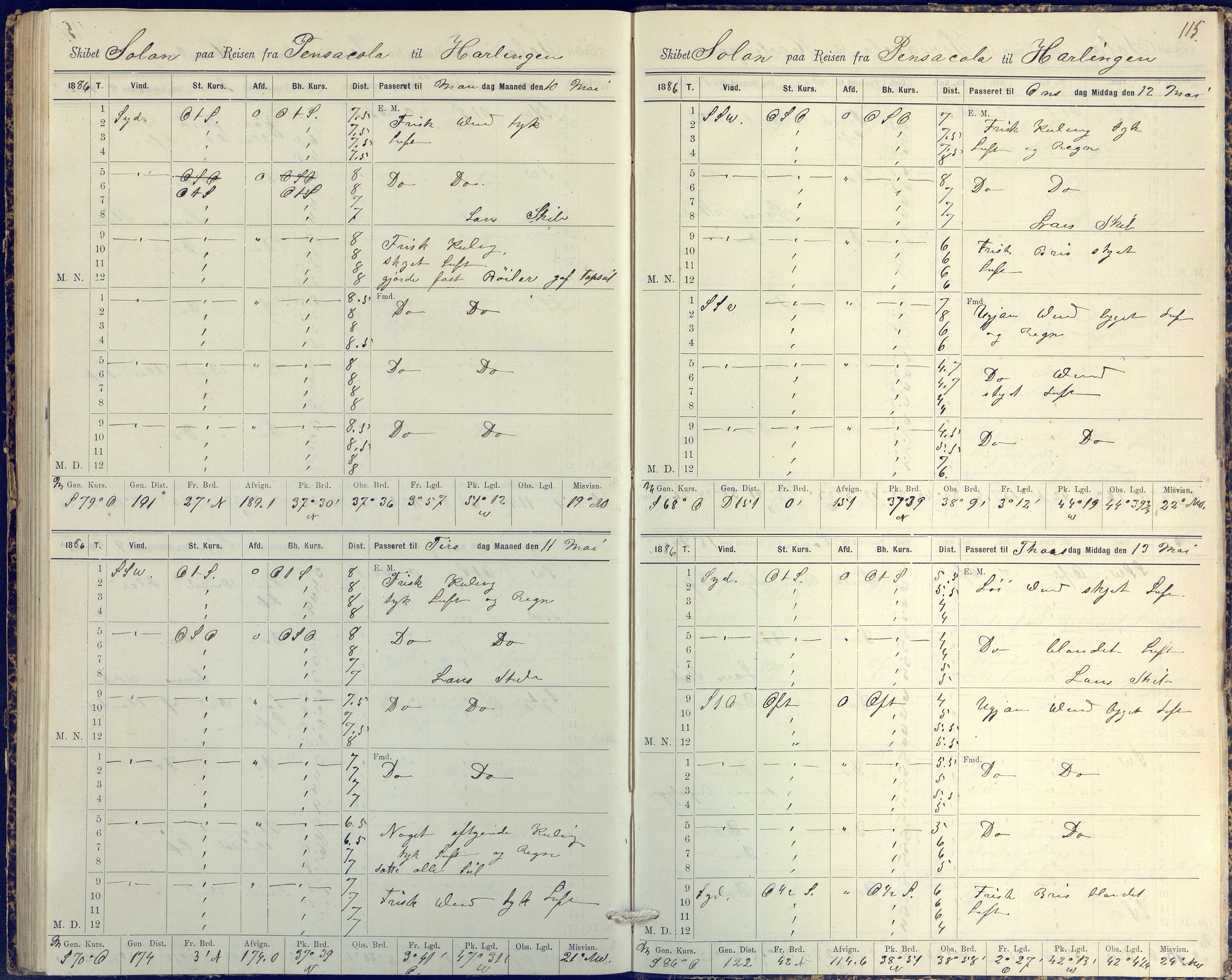 Fartøysarkivet, AAKS/PA-1934/F/L0331/0003: Solon (fregatt) / Solon (fregatt) skipsjournal 1884-1885, 1884-1885, p. 115