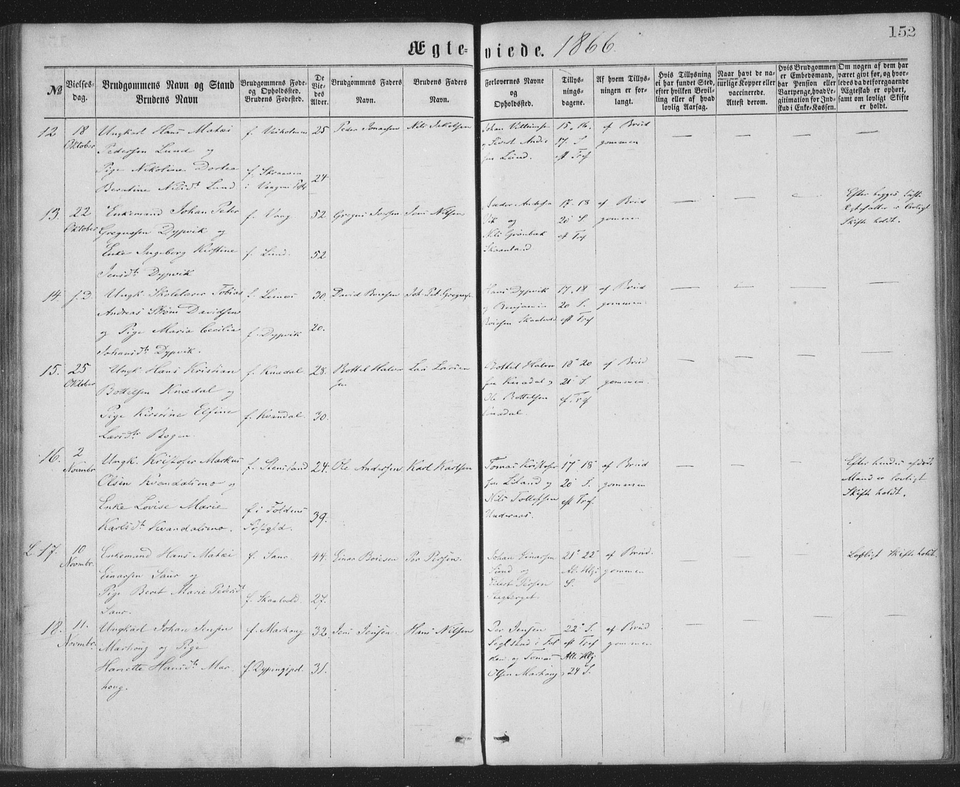 Ministerialprotokoller, klokkerbøker og fødselsregistre - Nordland, AV/SAT-A-1459/855/L0801: Parish register (official) no. 855A09, 1864-1874, p. 152