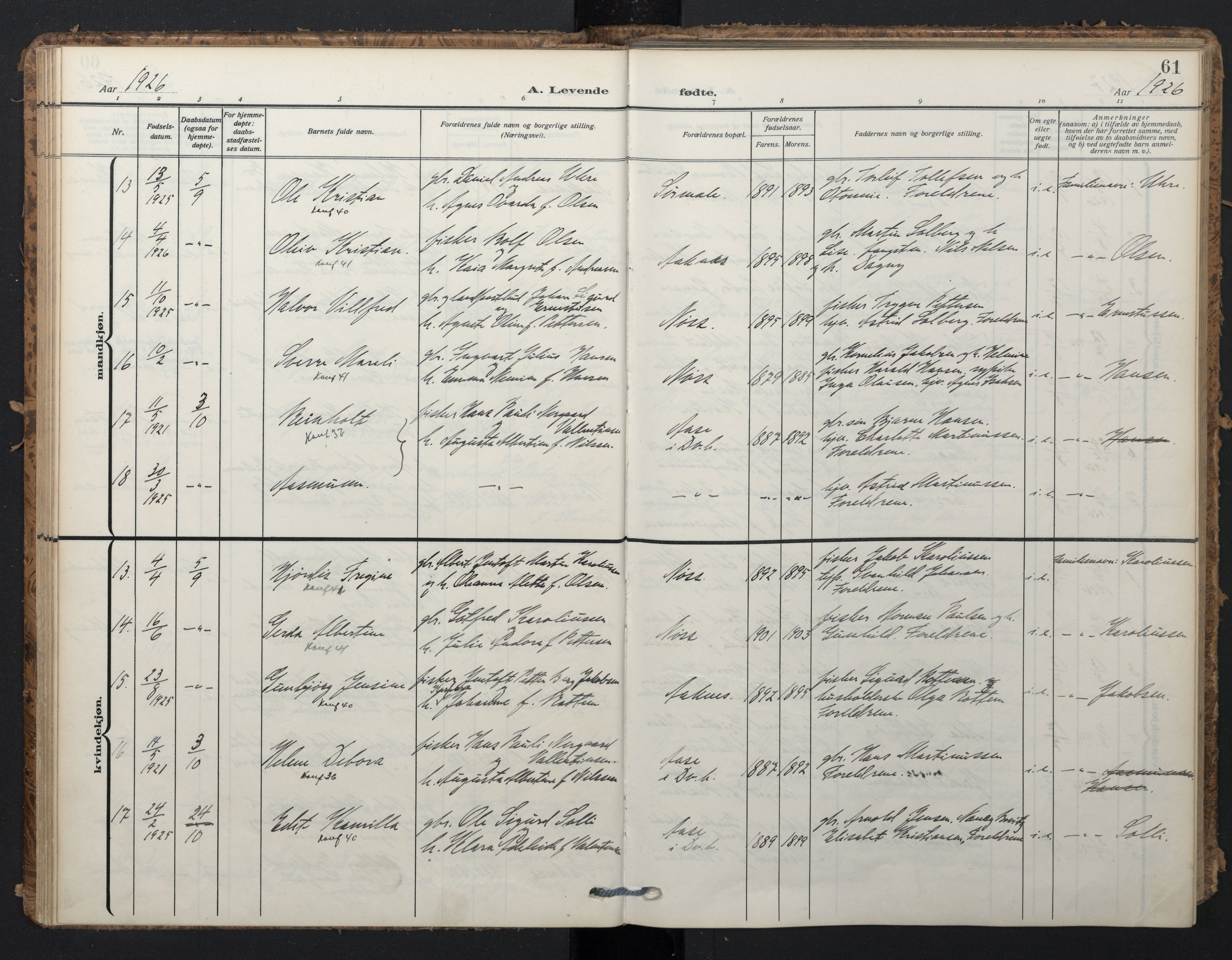 Ministerialprotokoller, klokkerbøker og fødselsregistre - Nordland, SAT/A-1459/898/L1423: Parish register (official) no. 898A03, 1909-1928, p. 61