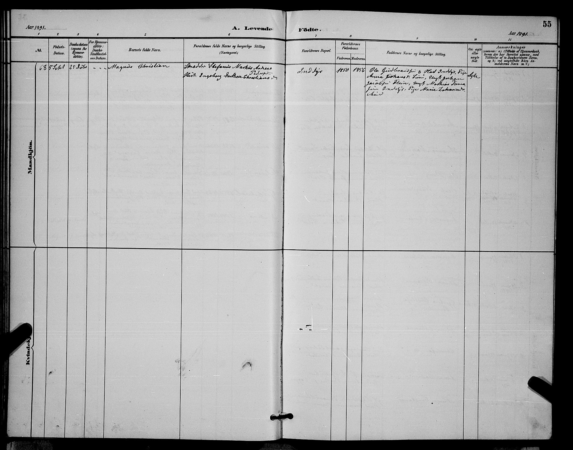 Ministerialprotokoller, klokkerbøker og fødselsregistre - Nordland, AV/SAT-A-1459/805/L0108: Parish register (copy) no. 805C04, 1885-1899, p. 55