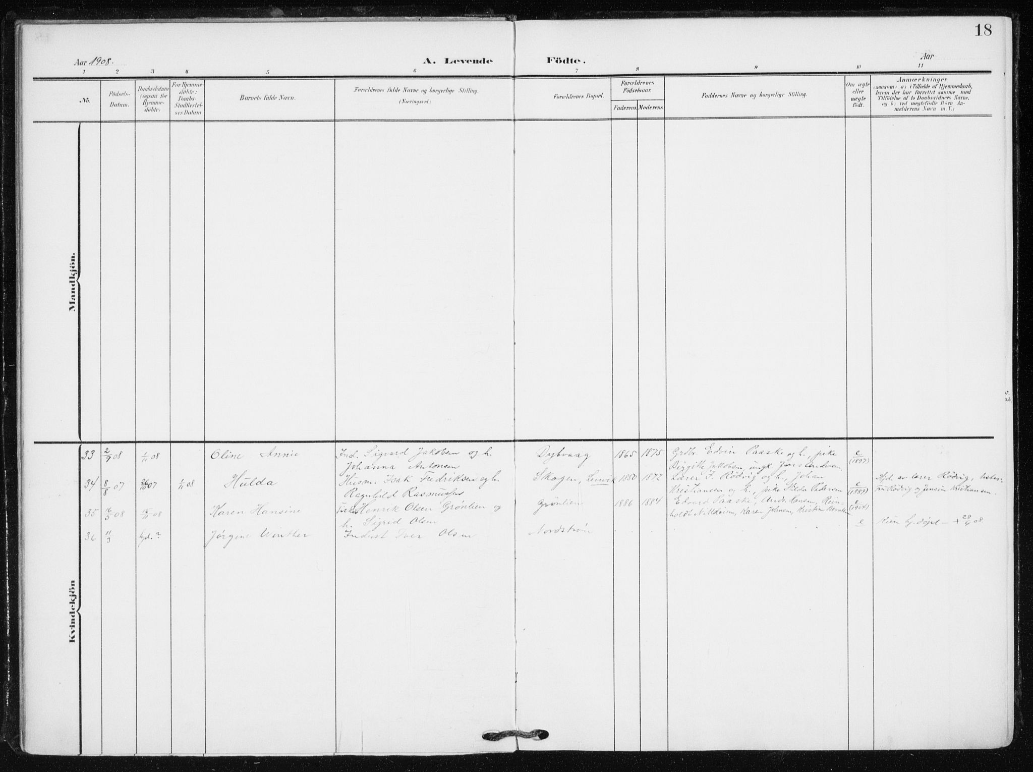 Tranøy sokneprestkontor, AV/SATØ-S-1313/I/Ia/Iaa/L0012kirke: Parish register (official) no. 12, 1905-1918, p. 18