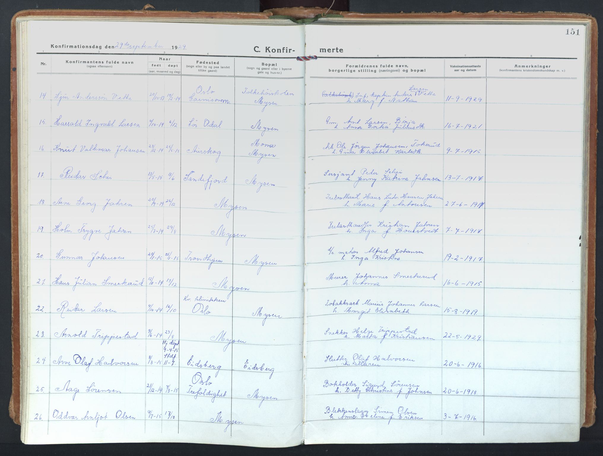 Eidsberg prestekontor Kirkebøker, SAO/A-10905/F/Fd/L0001: Parish register (official) no. IV 1, 1921-1948, p. 151
