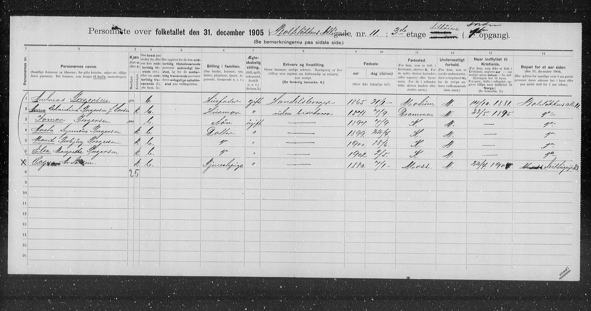 OBA, Municipal Census 1905 for Kristiania, 1905, p. 3929