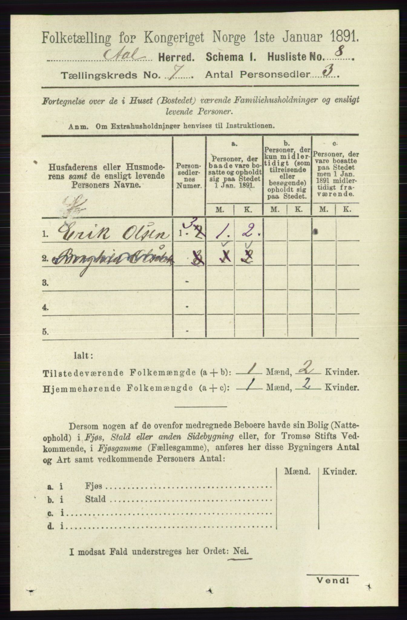 RA, 1891 census for 0619 Ål, 1891, p. 1789