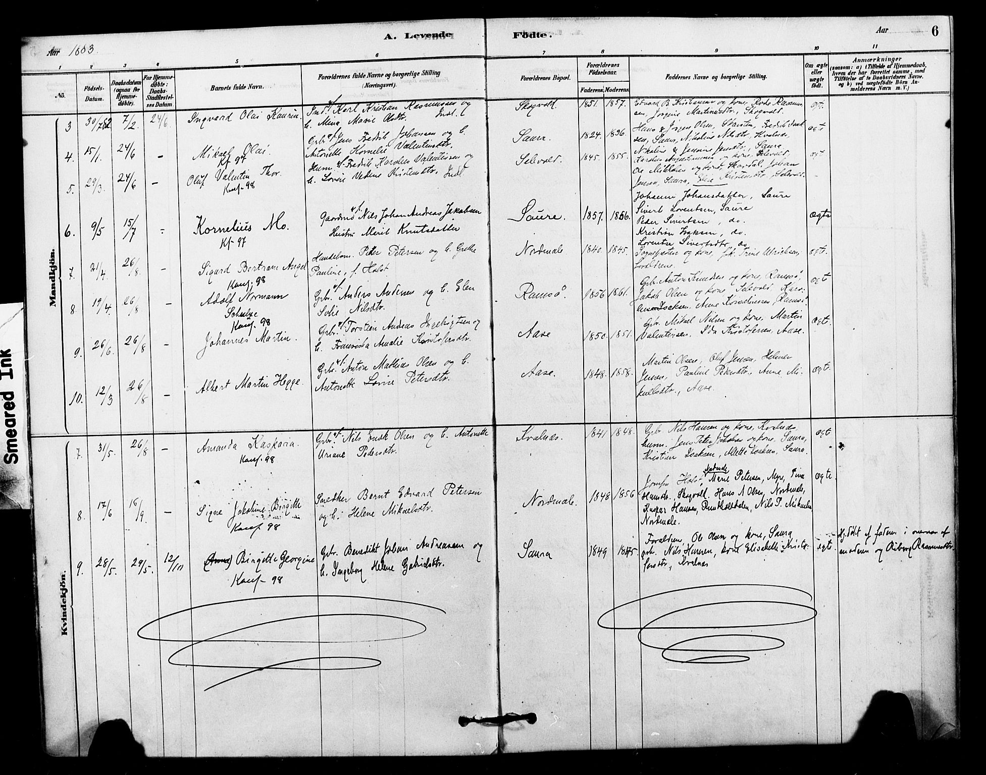 Ministerialprotokoller, klokkerbøker og fødselsregistre - Nordland, AV/SAT-A-1459/897/L1399: Parish register (official) no. 897C06, 1881-1896, p. 6