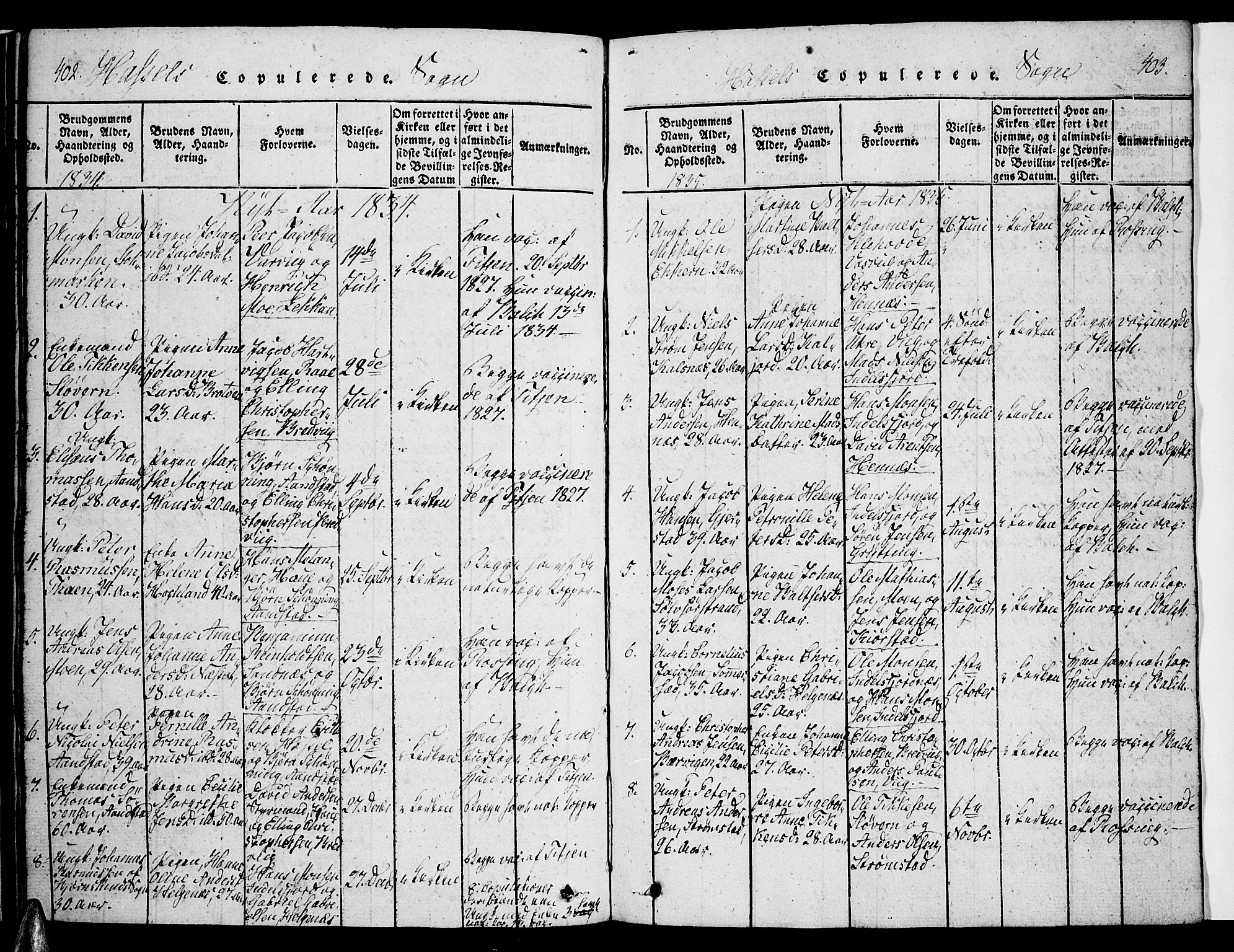 Ministerialprotokoller, klokkerbøker og fødselsregistre - Nordland, AV/SAT-A-1459/888/L1237: Parish register (official) no. 888A05 /1, 1820-1836, p. 402-403