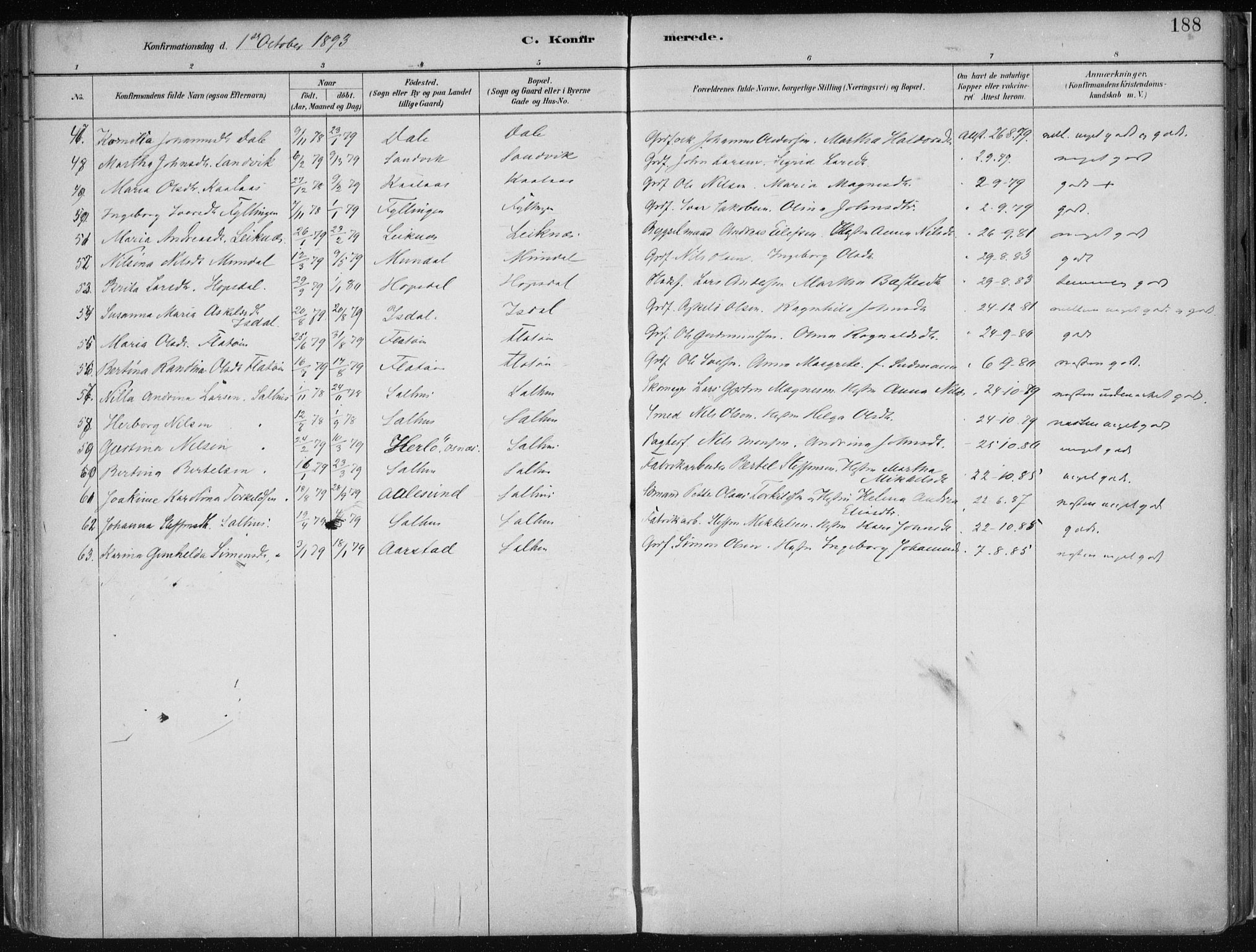 Hamre sokneprestembete, AV/SAB-A-75501/H/Ha/Haa/Haab/L0001: Parish register (official) no. B  1, 1882-1905, p. 188