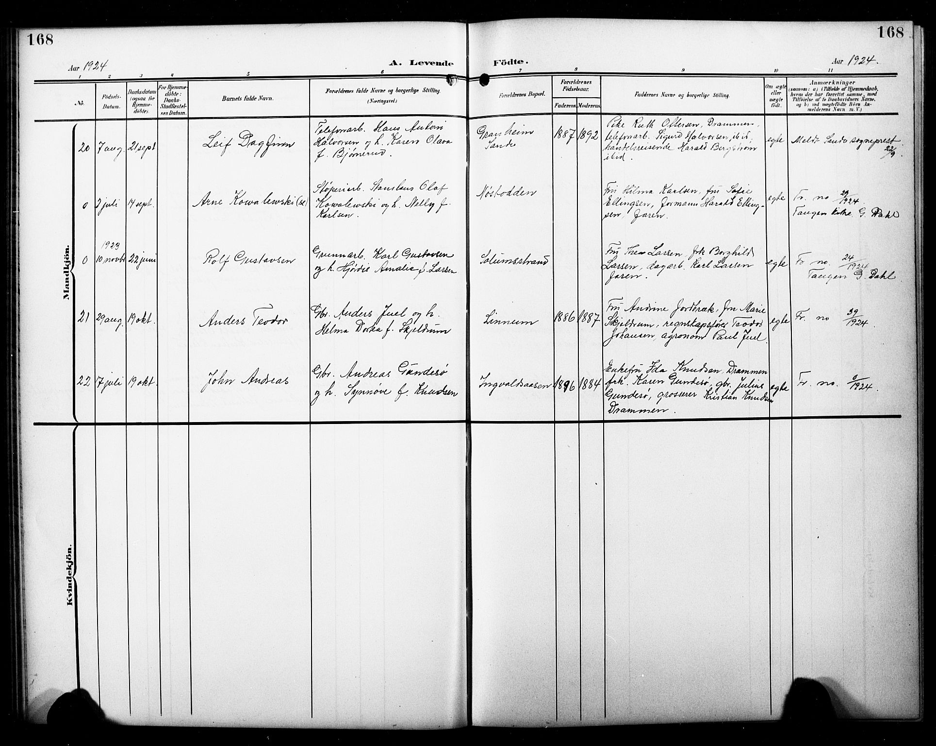 Skoger kirkebøker, AV/SAKO-A-59/G/Ga/L0003: Parish register (copy) no. I 3, 1900-1927, p. 168