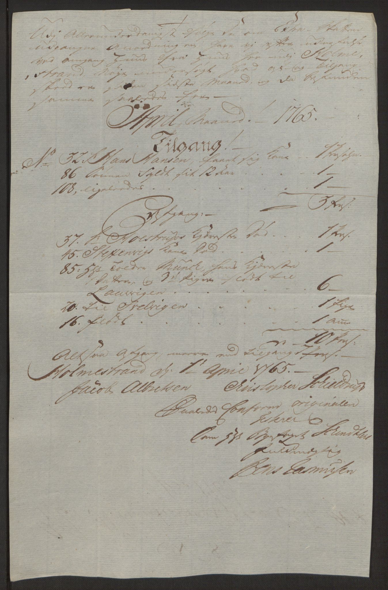 Rentekammeret inntil 1814, Reviderte regnskaper, Byregnskaper, AV/RA-EA-4066/R/Rh/L0163/0001: [H4] Kontribusjonsregnskap / Ekstraskatt, Holmestrand, 1762-1772, p. 212