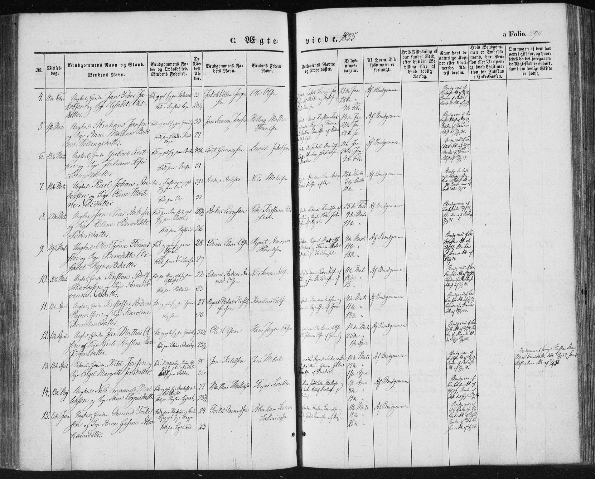 Lista sokneprestkontor, SAK/1111-0027/F/Fa/L0010: Parish register (official) no. A 10, 1846-1861, p. 290