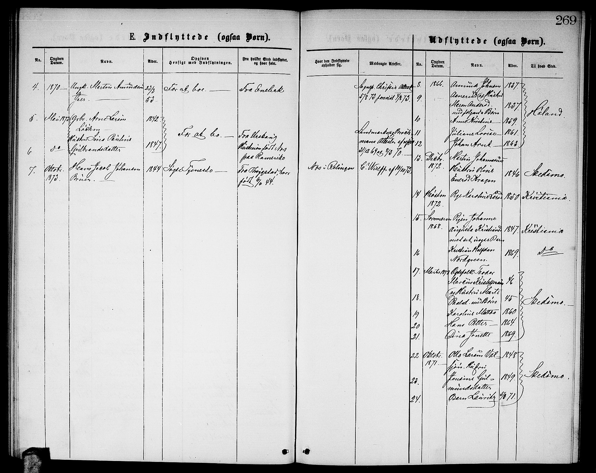 Fet prestekontor Kirkebøker, AV/SAO-A-10370a/G/Ga/L0004: Parish register (copy) no. I 4, 1868-1874, p. 269