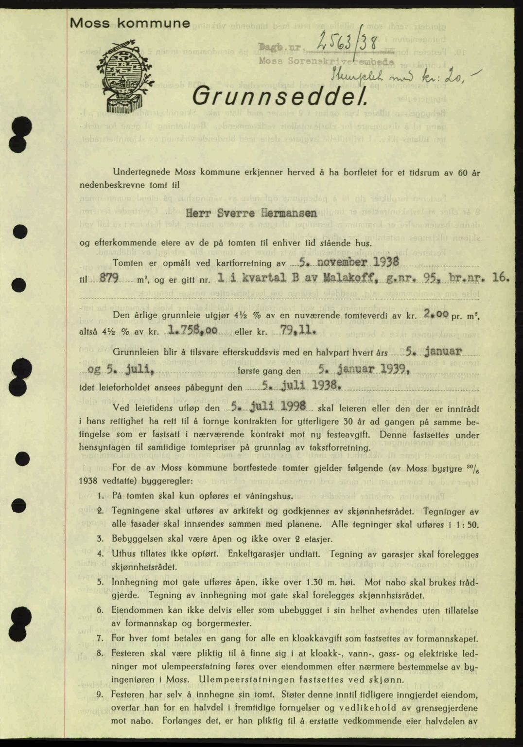 Moss sorenskriveri, SAO/A-10168: Mortgage book no. A5, 1938-1939, Diary no: : 2563/1938