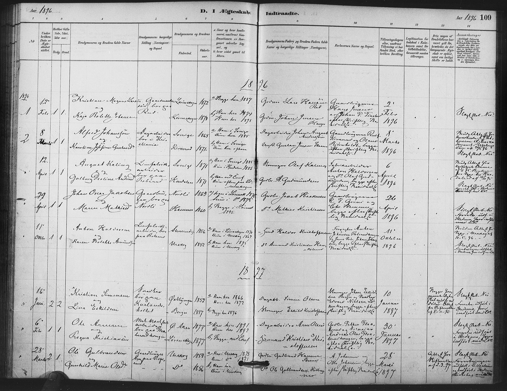 Skedsmo prestekontor Kirkebøker, AV/SAO-A-10033a/F/Fb/L0001: Parish register (official) no. II 1, 1883-1901, p. 109