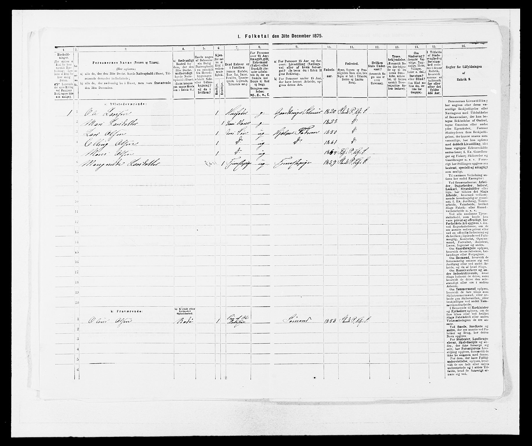 SAB, 1875 census for 1222P Fitjar, 1875, p. 582