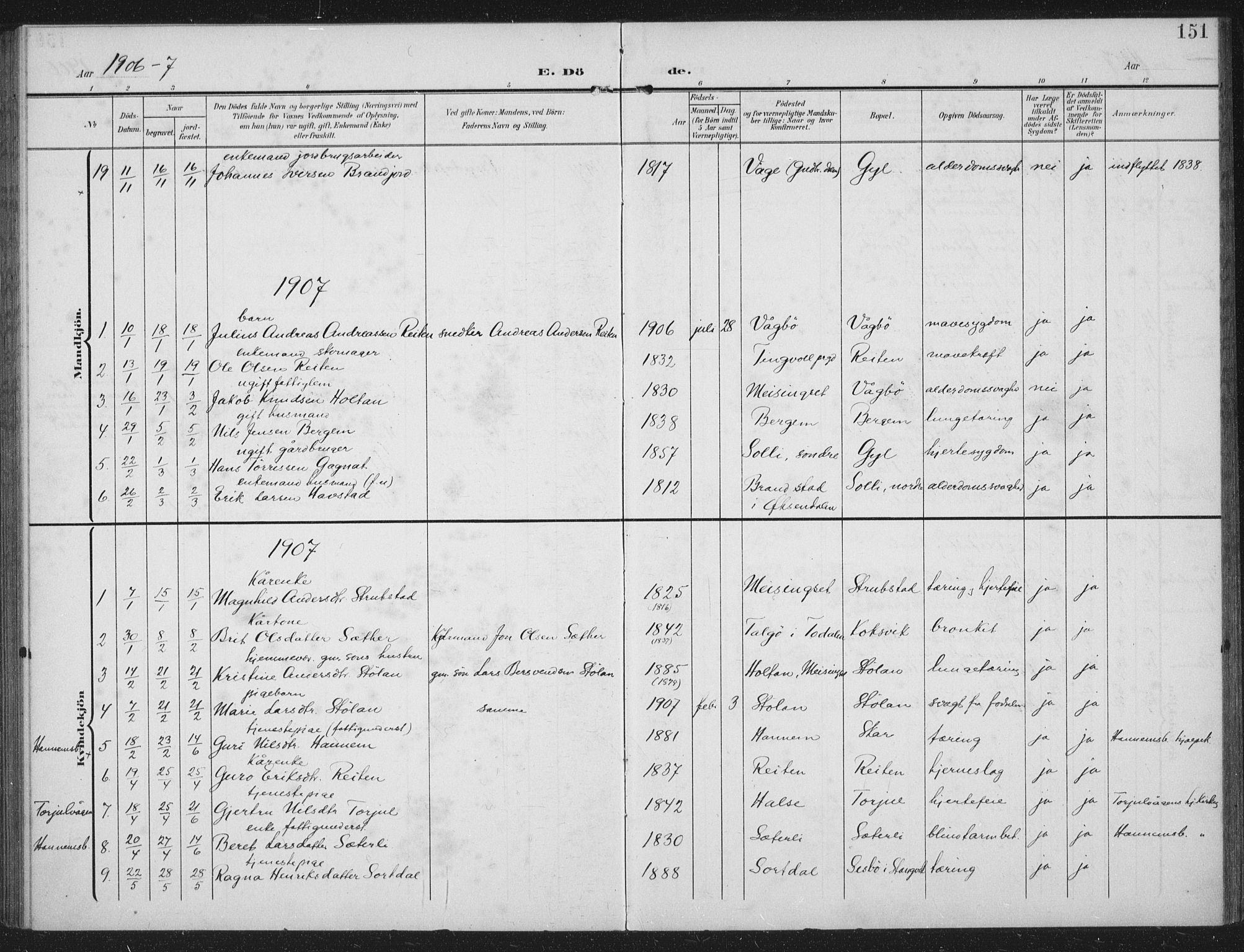 Ministerialprotokoller, klokkerbøker og fødselsregistre - Møre og Romsdal, SAT/A-1454/586/L0989: Parish register (official) no. 586A15, 1906-1915, p. 151