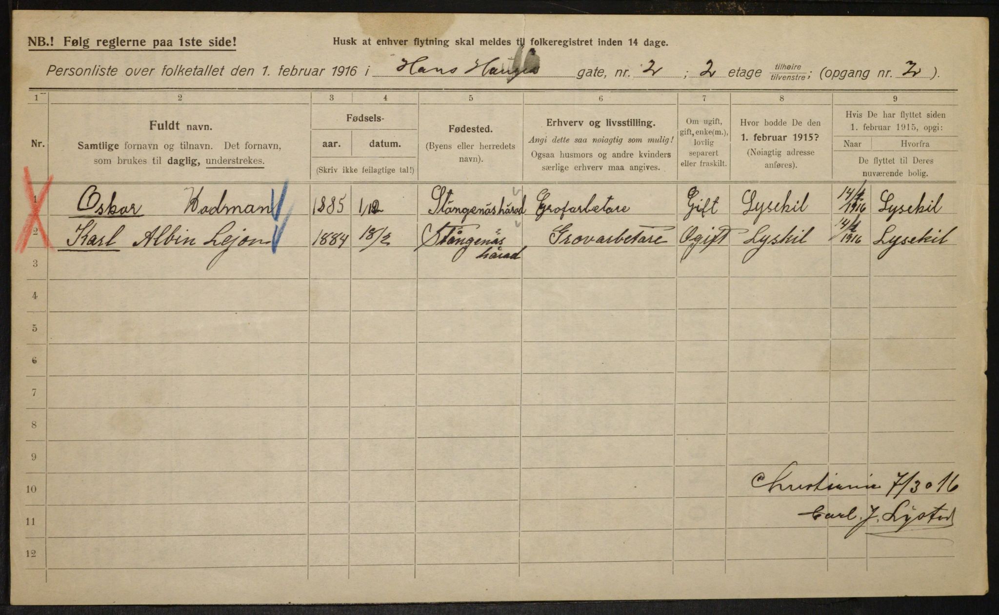 OBA, Municipal Census 1916 for Kristiania, 1916, p. 35326