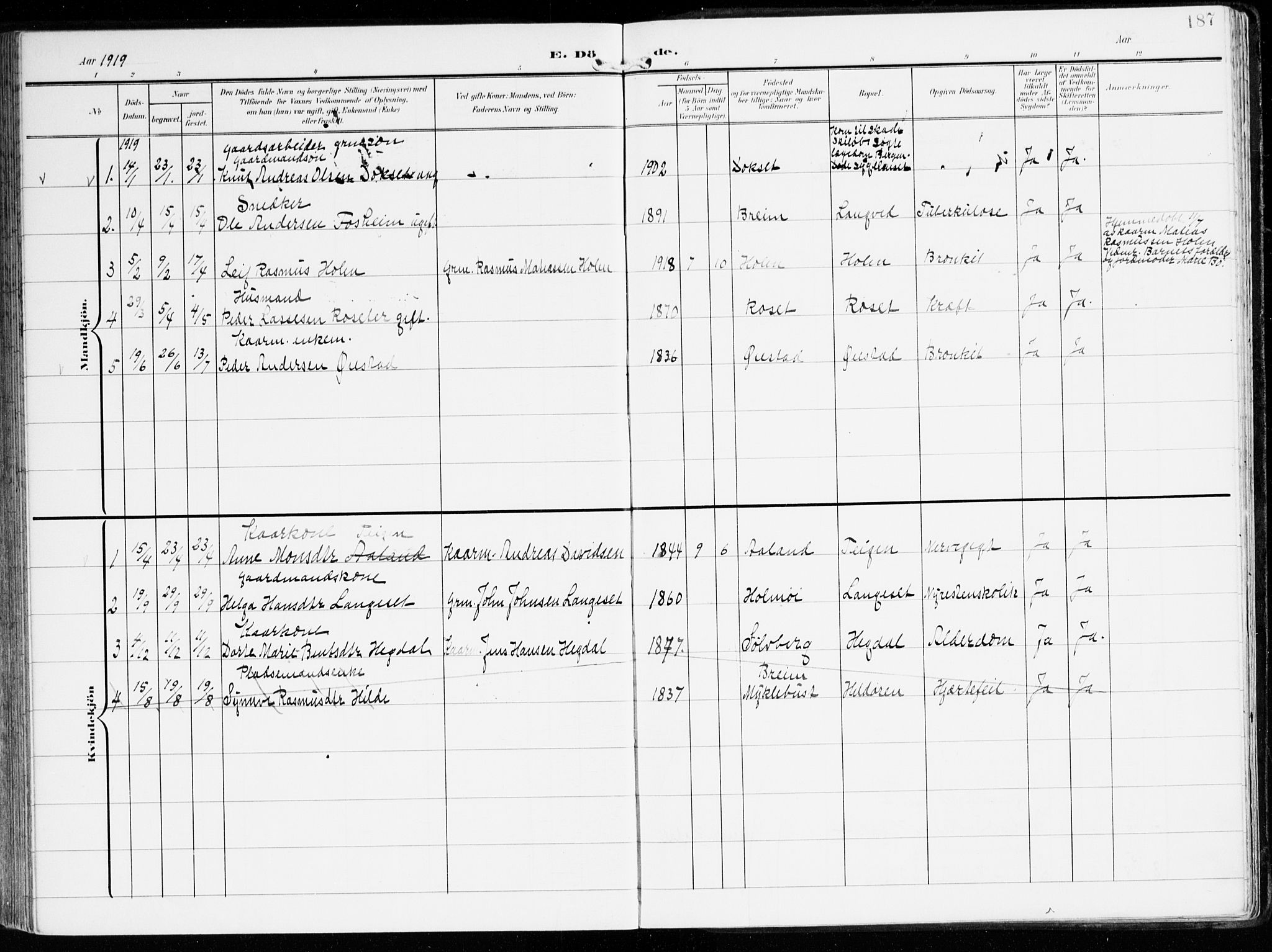 Innvik sokneprestembete, AV/SAB-A-80501: Parish register (official) no. B 2, 1903-1929, p. 187