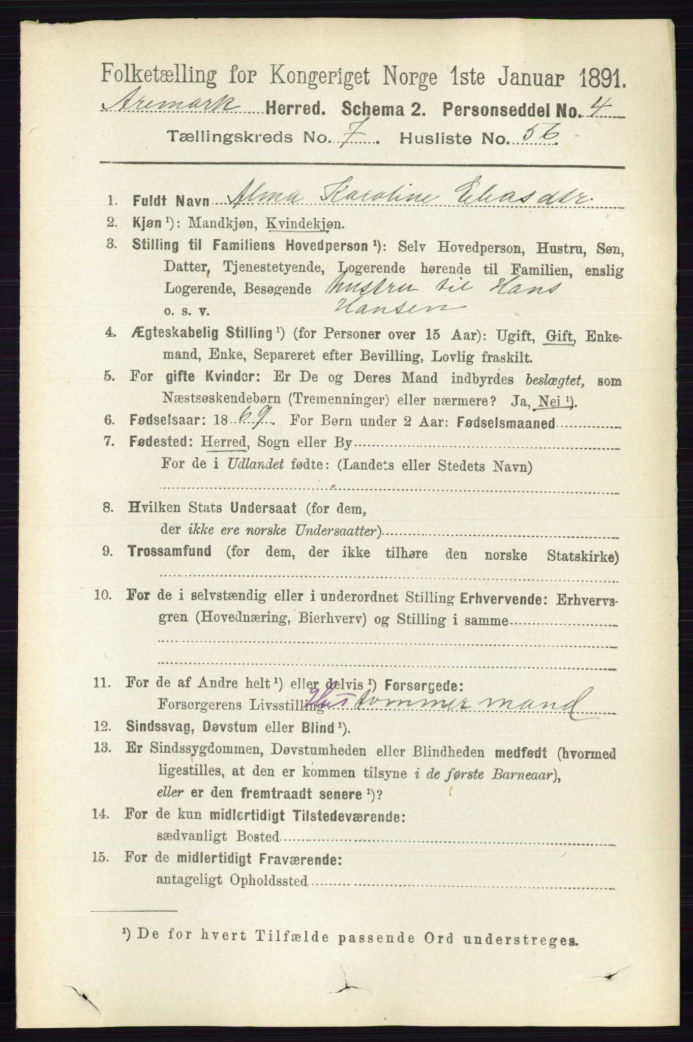 RA, 1891 census for 0118 Aremark, 1891, p. 4235