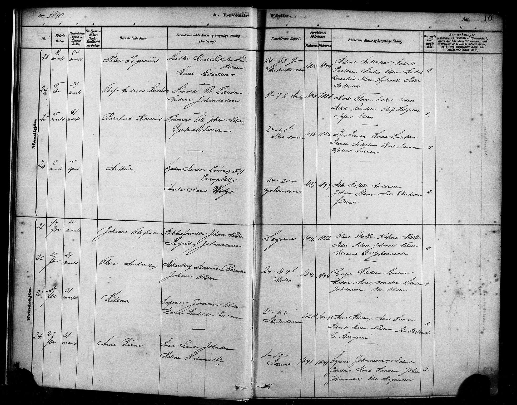 Sandviken Sokneprestembete, AV/SAB-A-77601/H/Ha/L0004: Parish register (official) no. B 1, 1878-1891, p. 10