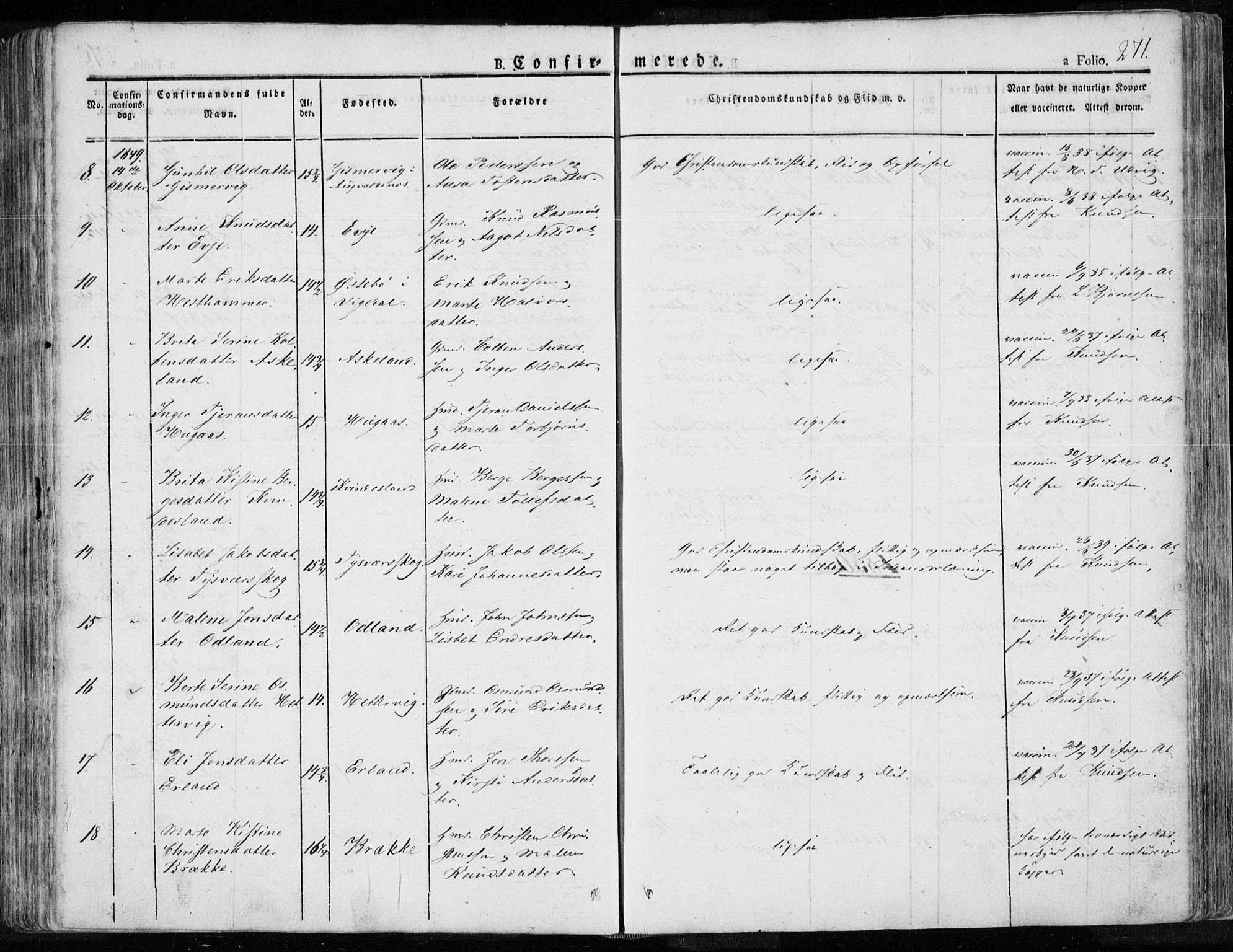 Tysvær sokneprestkontor, AV/SAST-A -101864/H/Ha/Haa/L0001: Parish register (official) no. A 1.1, 1831-1856, p. 271