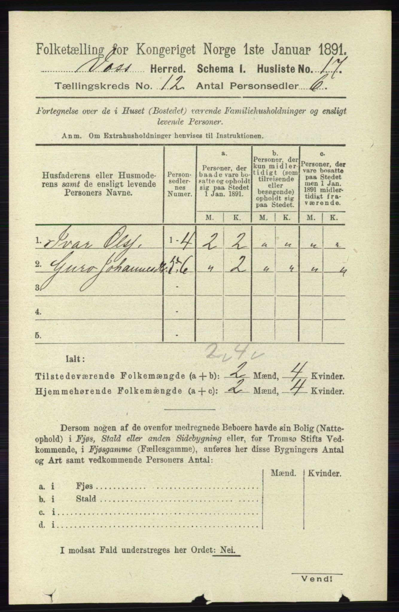 RA, 1891 census for 1235 Voss, 1891, p. 6432