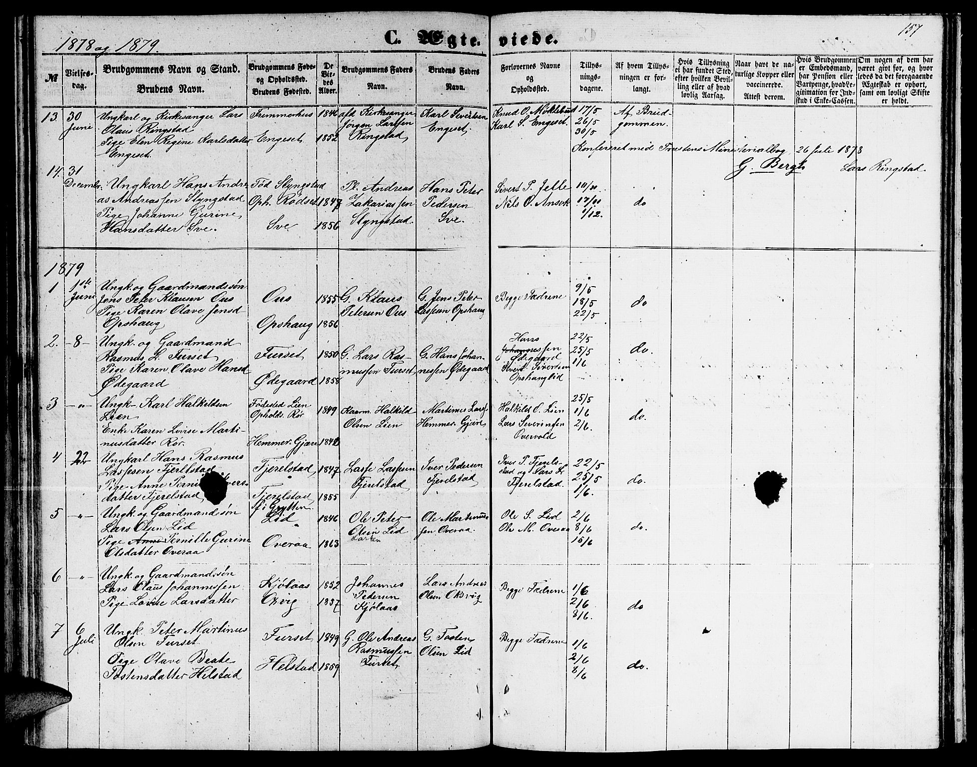 Ministerialprotokoller, klokkerbøker og fødselsregistre - Møre og Romsdal, AV/SAT-A-1454/520/L0291: Parish register (copy) no. 520C03, 1854-1881, p. 157