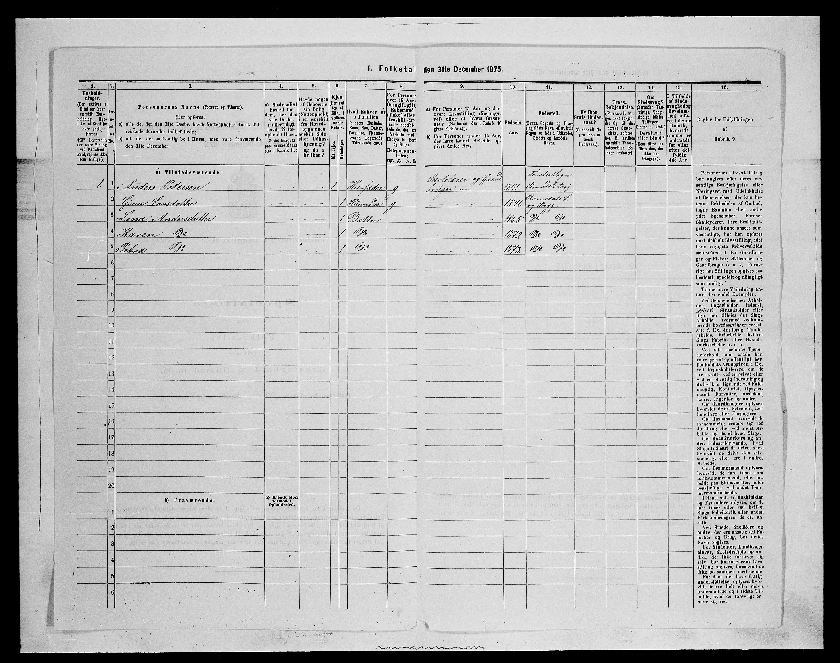 SAH, 1875 census for 0416P Romedal, 1875, p. 854