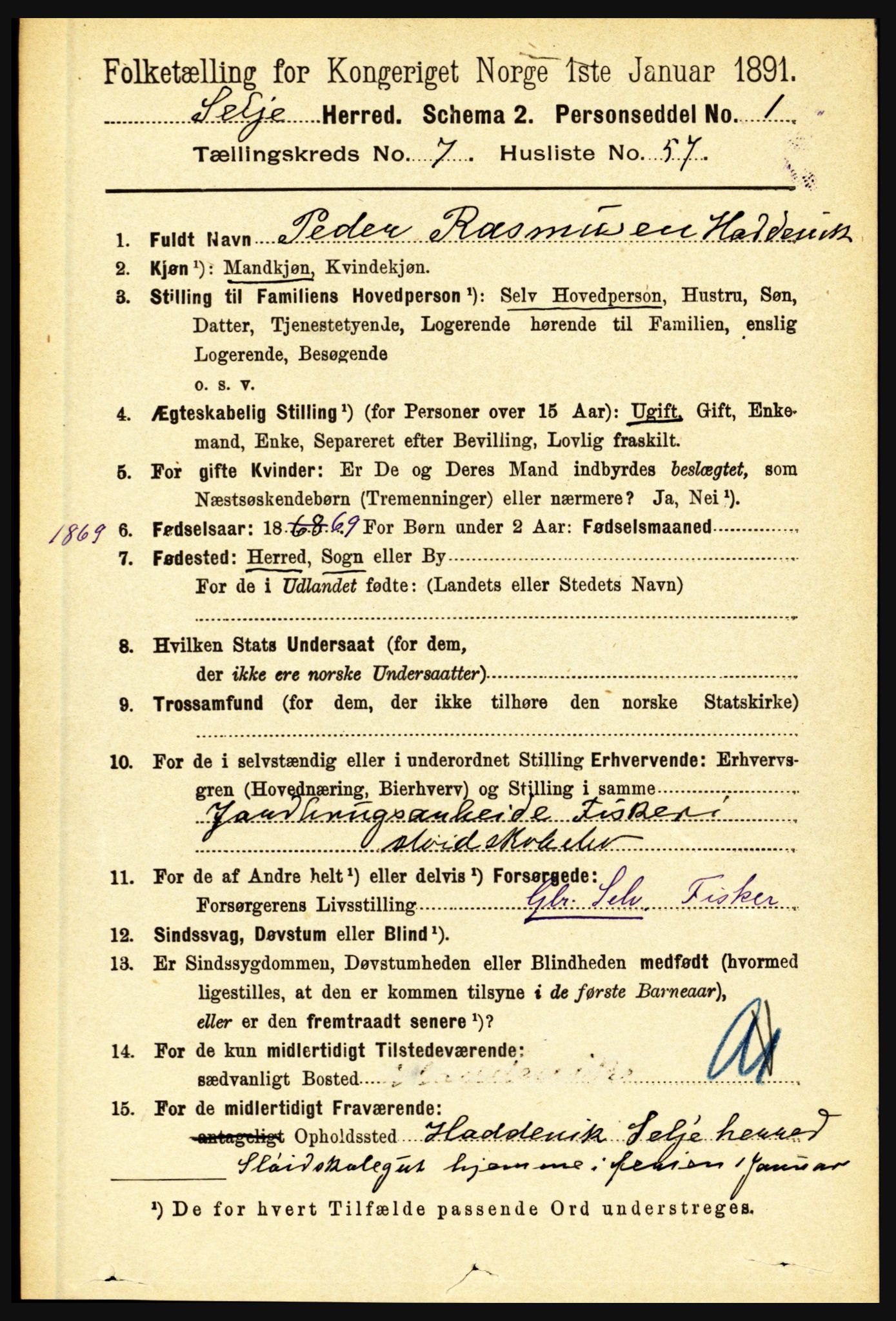 RA, 1891 census for 1441 Selje, 1891, p. 2315