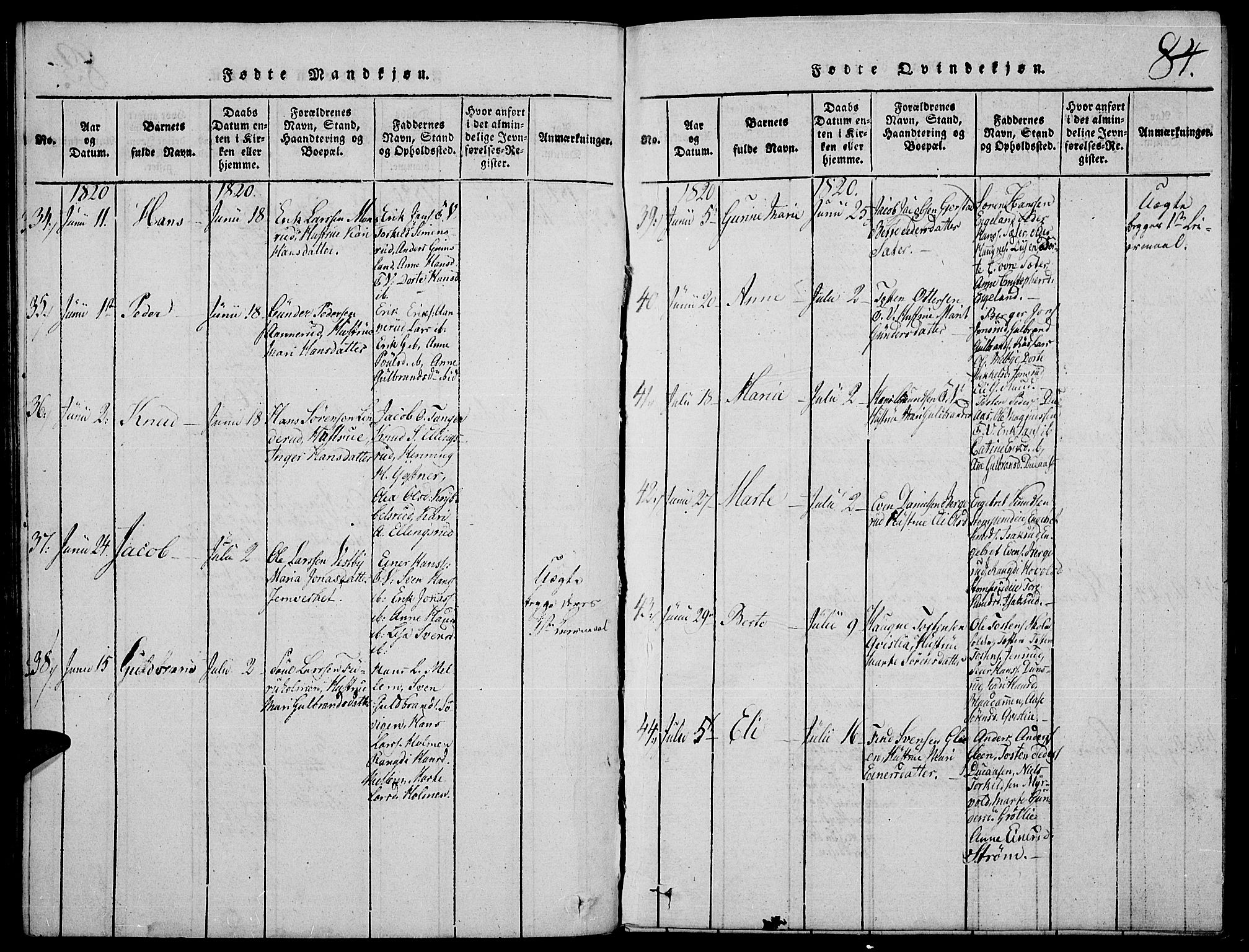 Strøm-Odalen prestekontor, SAH/PREST-028/H/Ha/Hab/L0001: Parish register (copy) no. 1, 1813-1825, p. 84