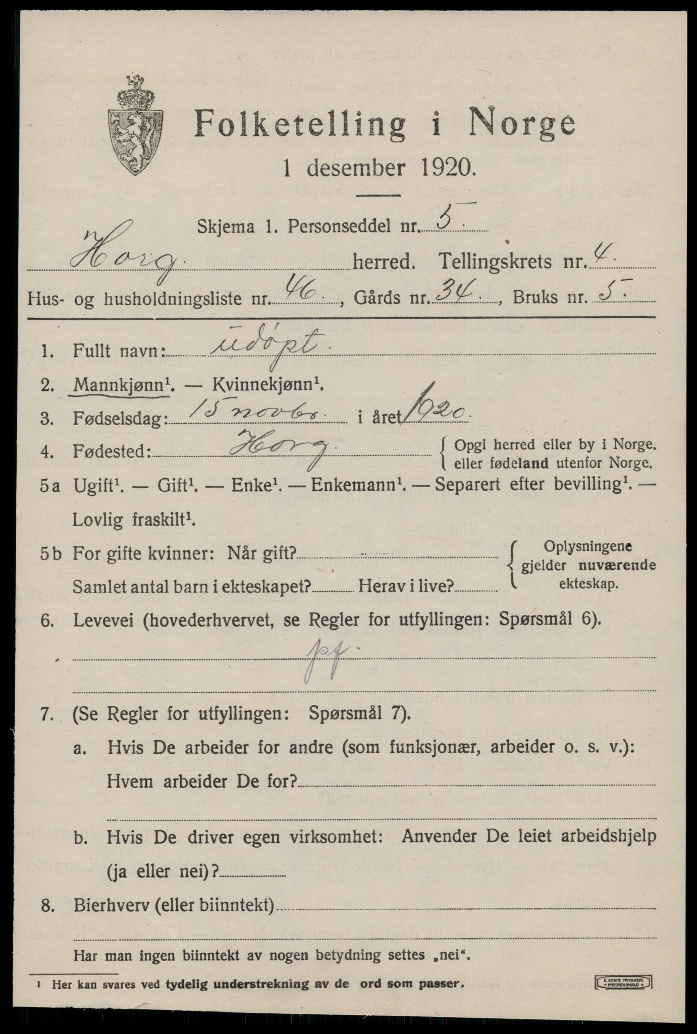 SAT, 1920 census for Horg, 1920, p. 3580