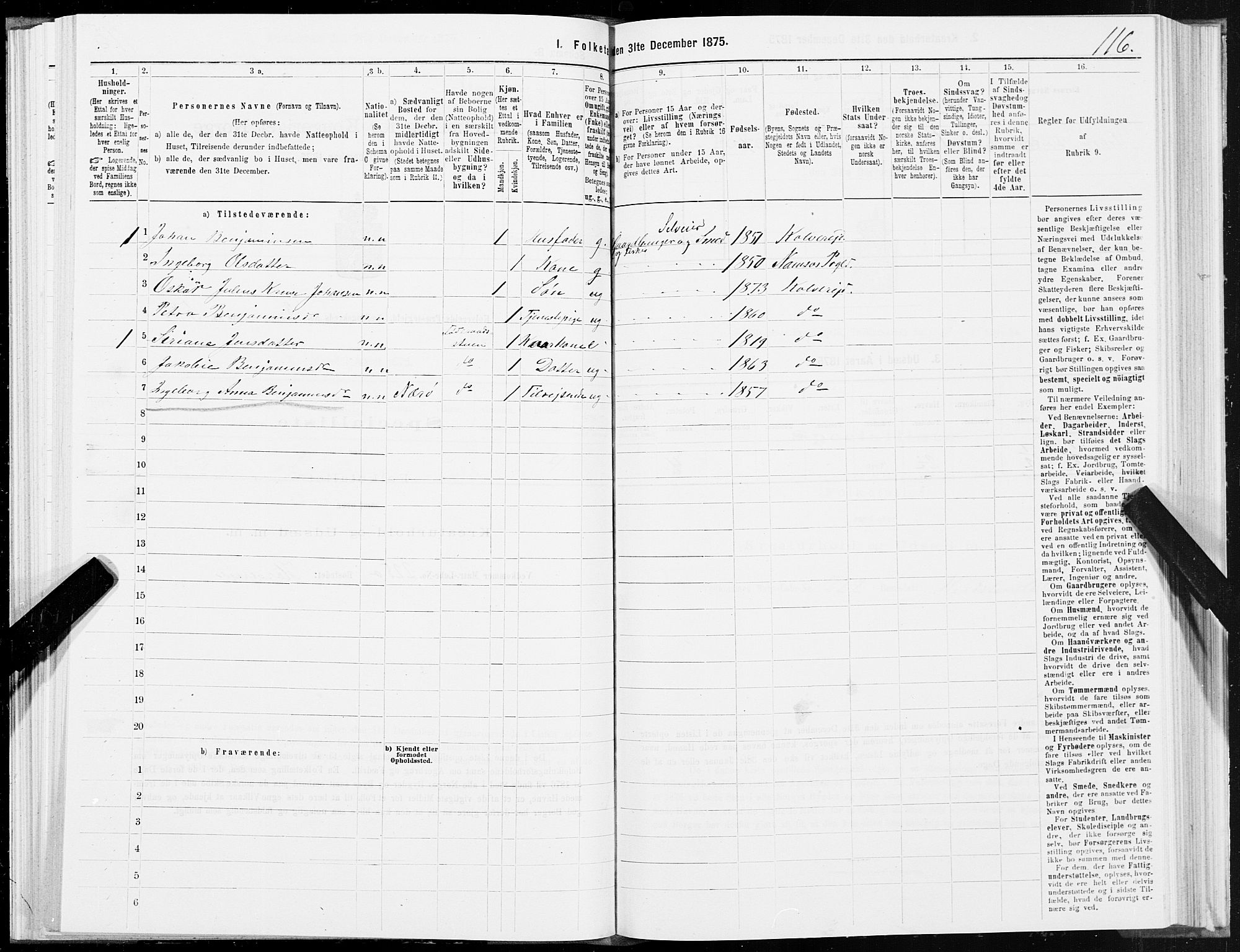 SAT, 1875 census for 1752P Kolvereid, 1875, p. 2116