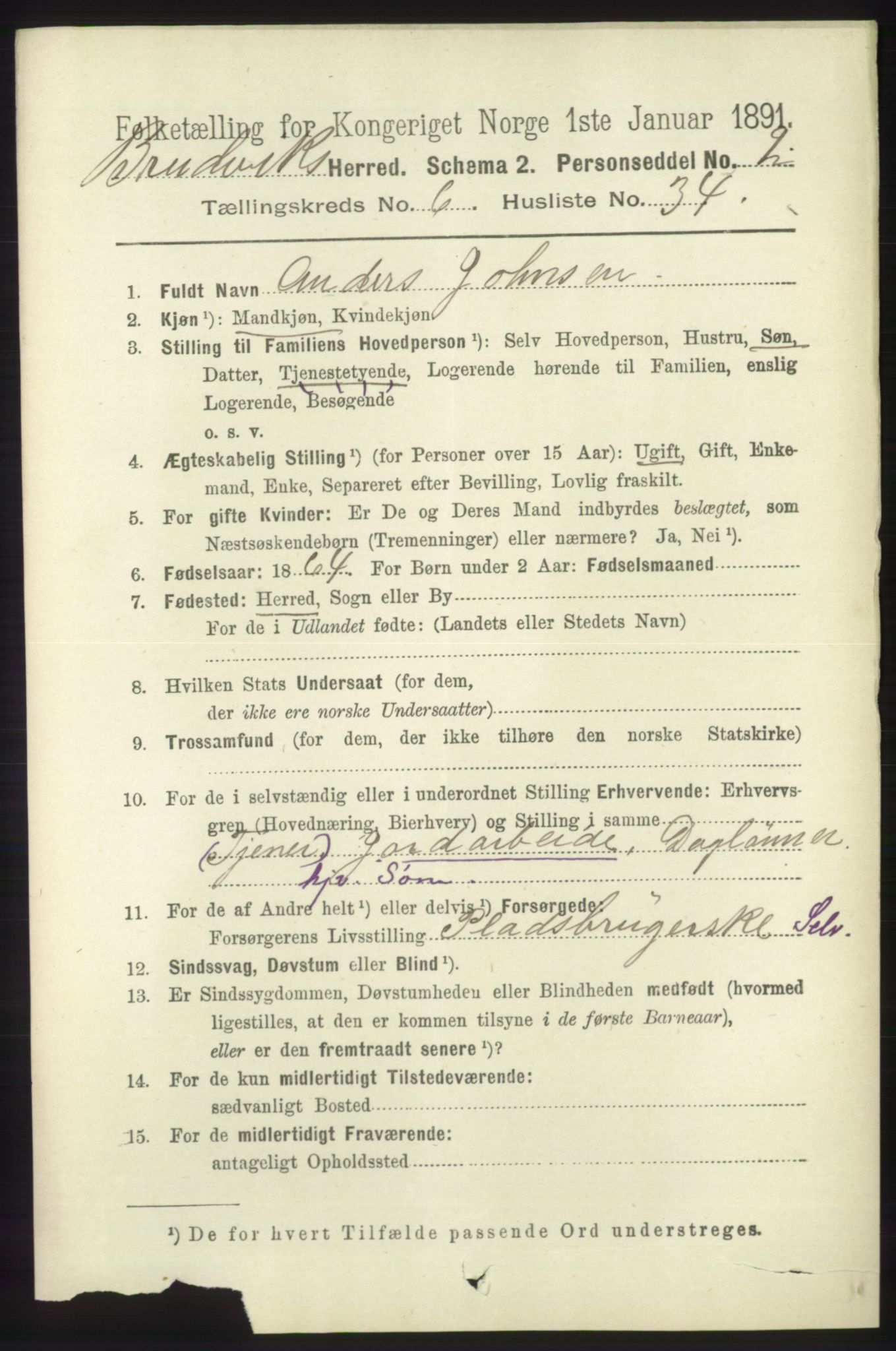 RA, 1891 census for 1251 Bruvik, 1891, p. 2013