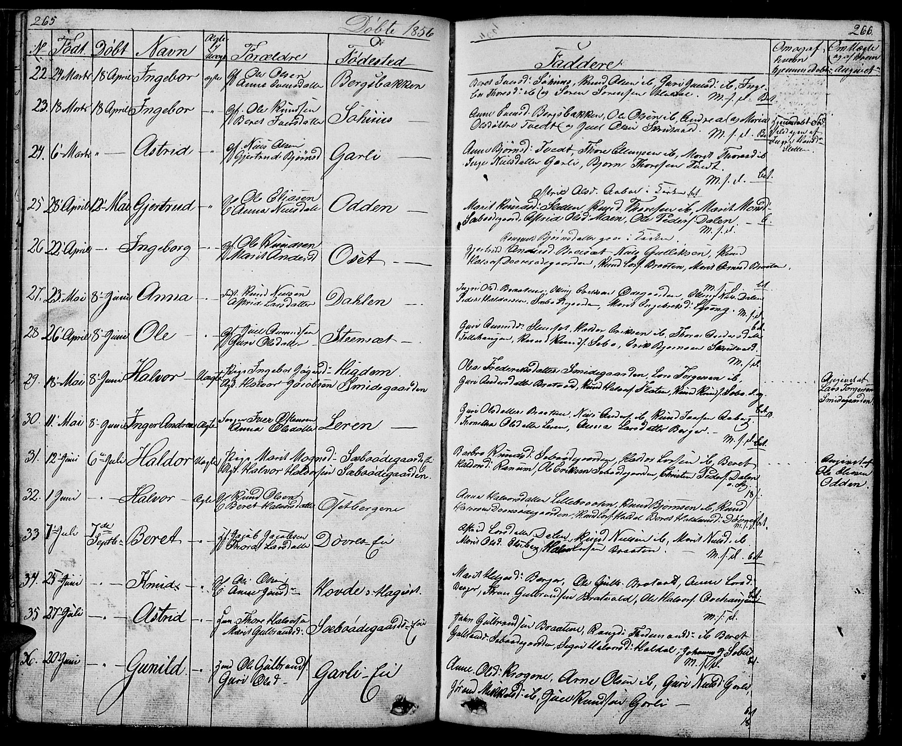 Nord-Aurdal prestekontor, SAH/PREST-132/H/Ha/Hab/L0001: Parish register (copy) no. 1, 1834-1887, p. 265-266