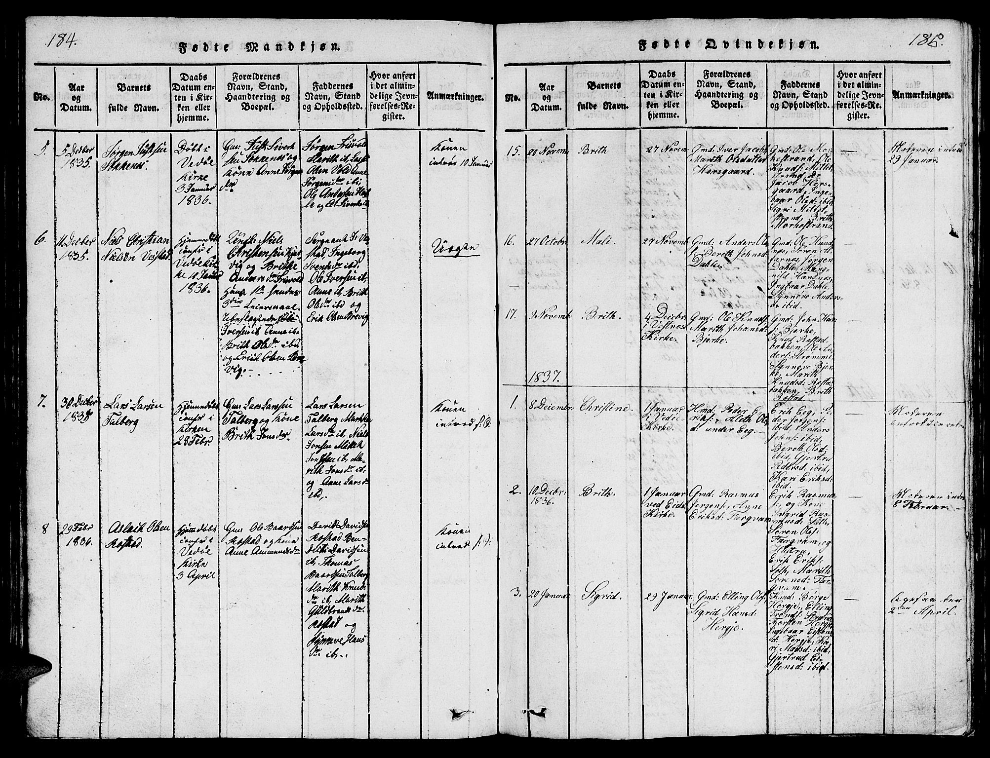 Ministerialprotokoller, klokkerbøker og fødselsregistre - Møre og Romsdal, AV/SAT-A-1454/547/L0610: Parish register (copy) no. 547C01, 1818-1839, p. 184-185