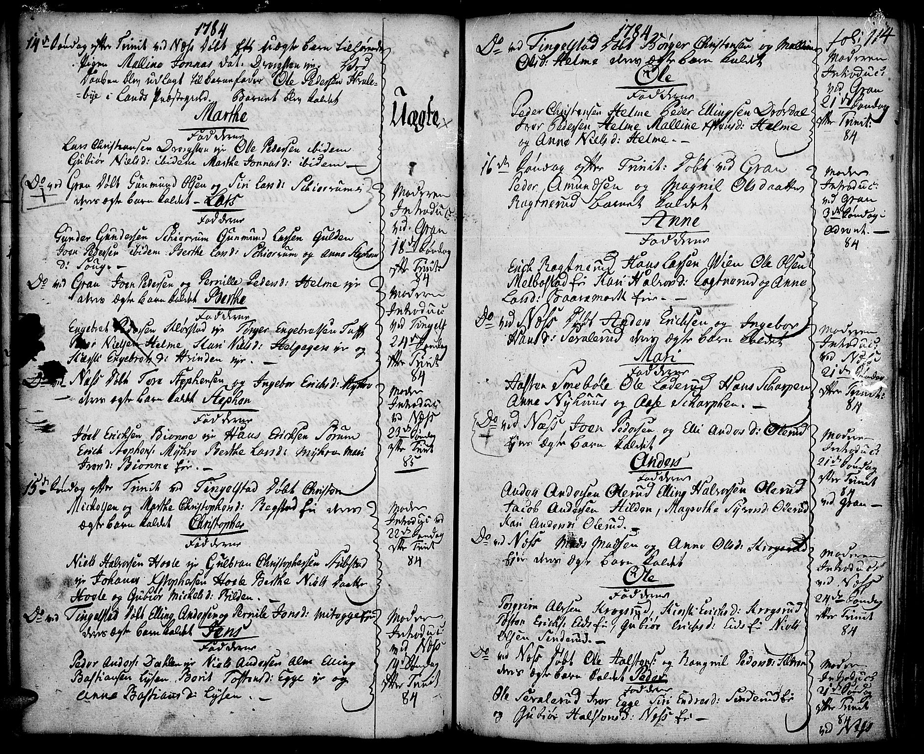 Gran prestekontor, SAH/PREST-112/H/Ha/Haa/L0005: Parish register (official) no. 5, 1776-1788, p. 114