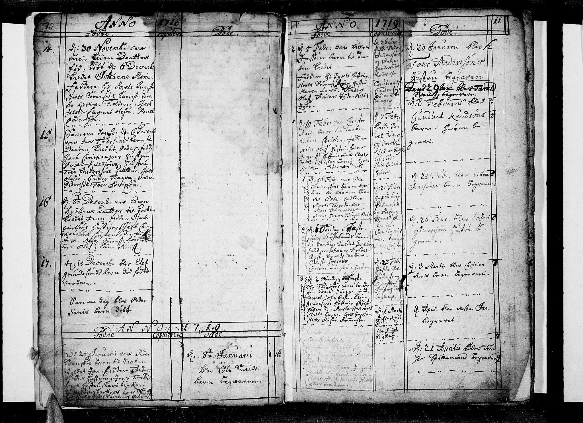 Risør sokneprestkontor, SAK/1111-0035/F/Fb/L0001: Parish register (copy) no. B 1, 1716-1747, p. 10-11