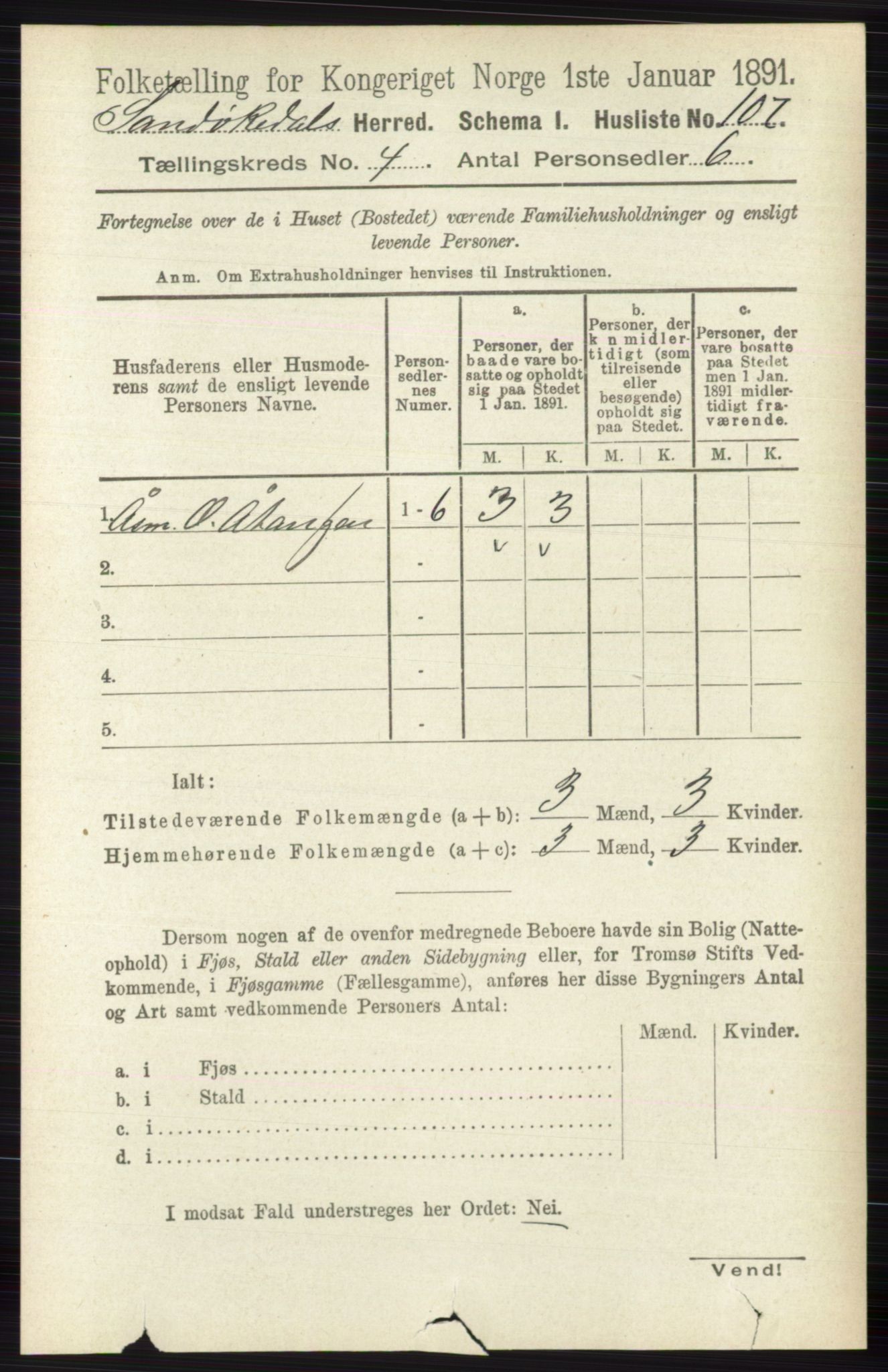 RA, 1891 census for 0816 Sannidal, 1891, p. 1211