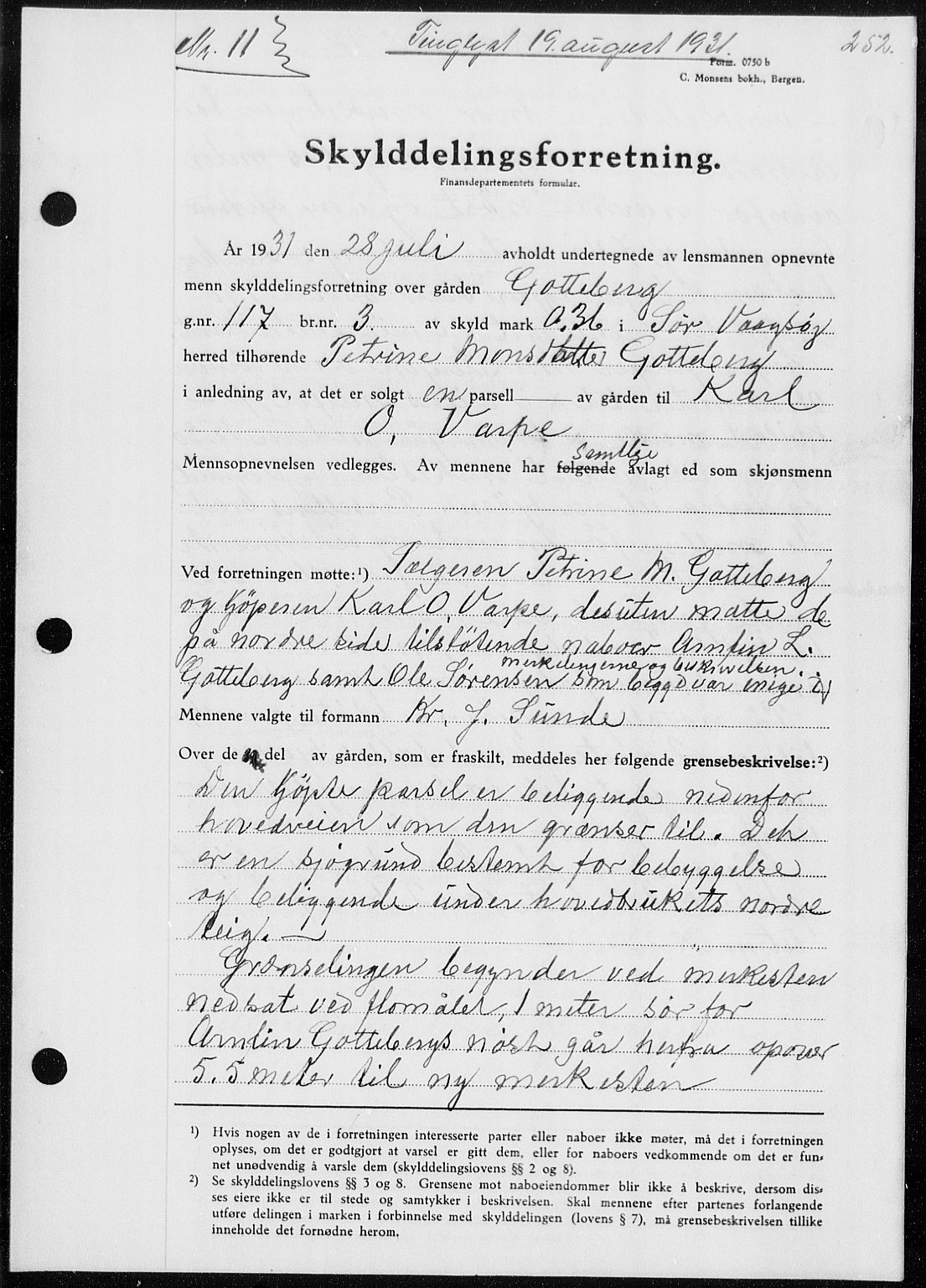 Nordfjord sorenskriveri, AV/SAB-A-2801/02/02b/02ba/L0074: Mortgage book no. II.B.a.74, 1931-1932, Deed date: 19.08.1931