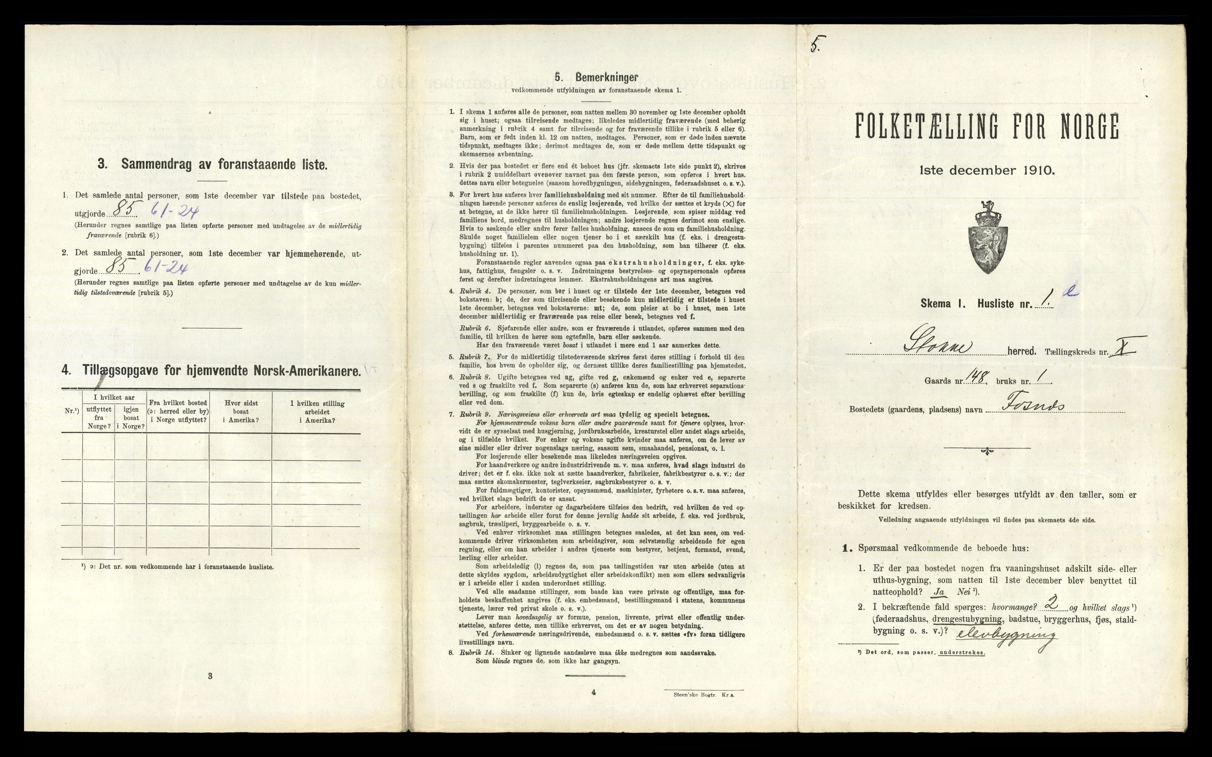 RA, 1910 census for Stokke, 1910, p. 1696