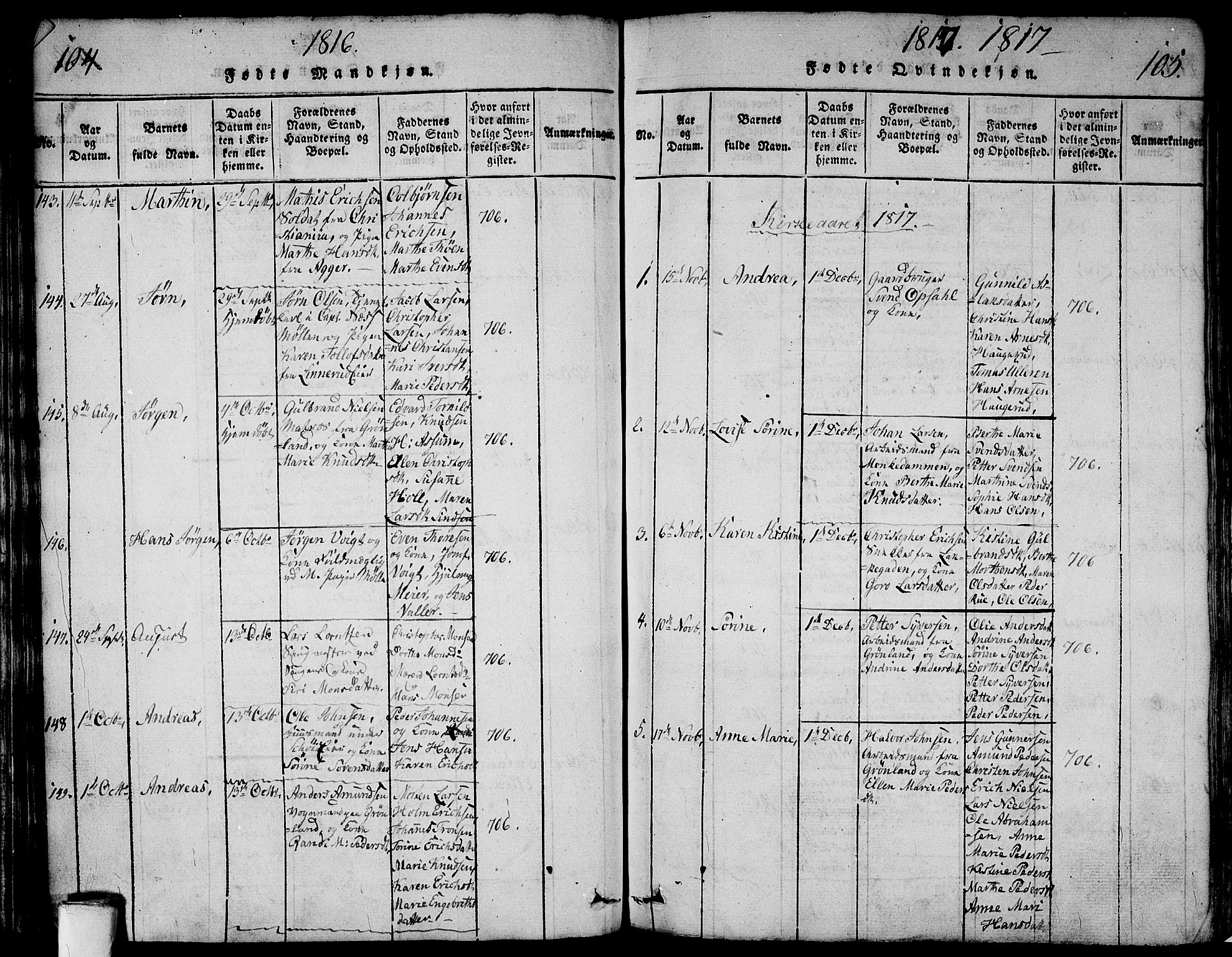 Aker prestekontor kirkebøker, AV/SAO-A-10861/G/L0002: Parish register (copy) no. 2, 1815-1819, p. 104-105