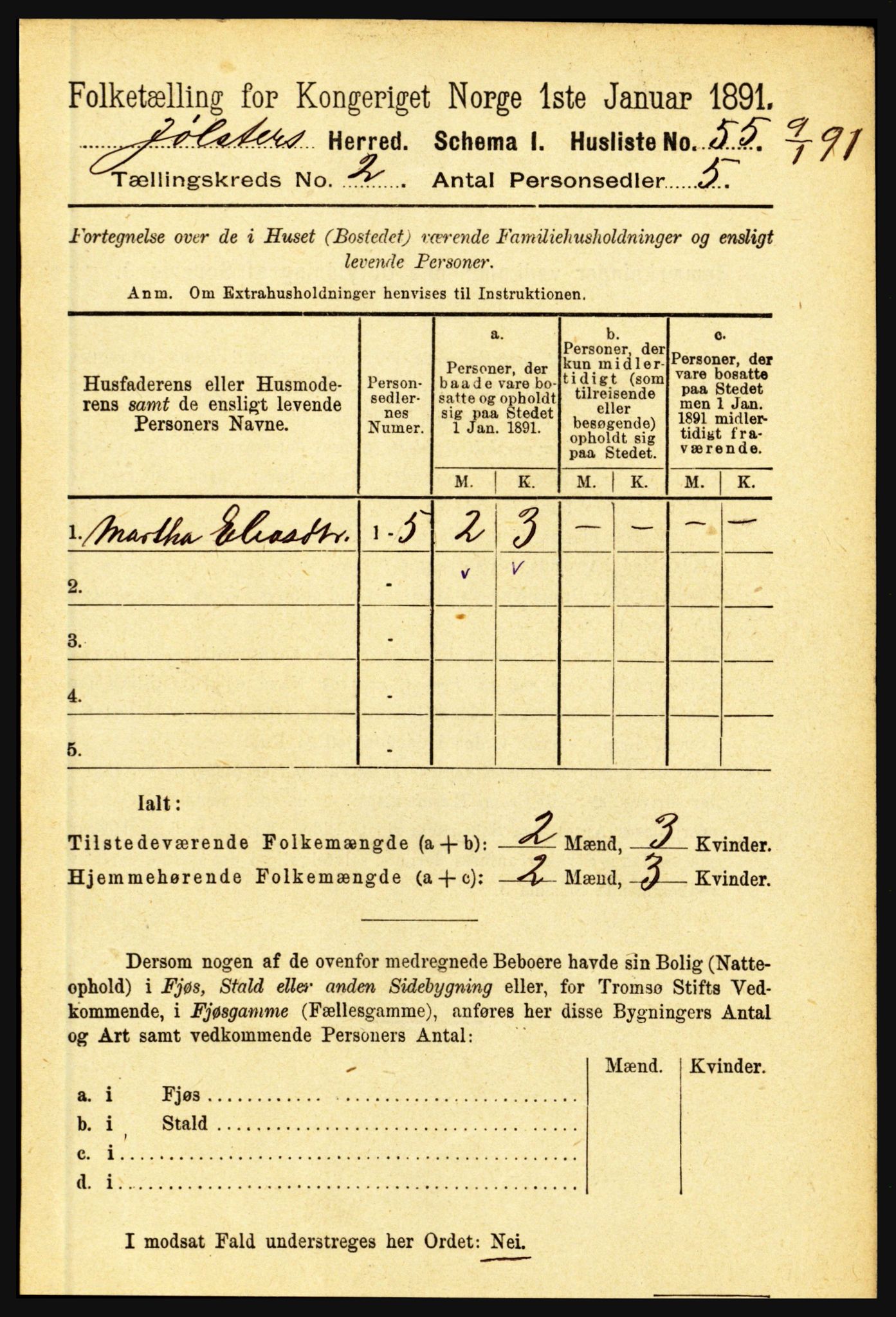 RA, 1891 census for 1431 Jølster, 1891, p. 571